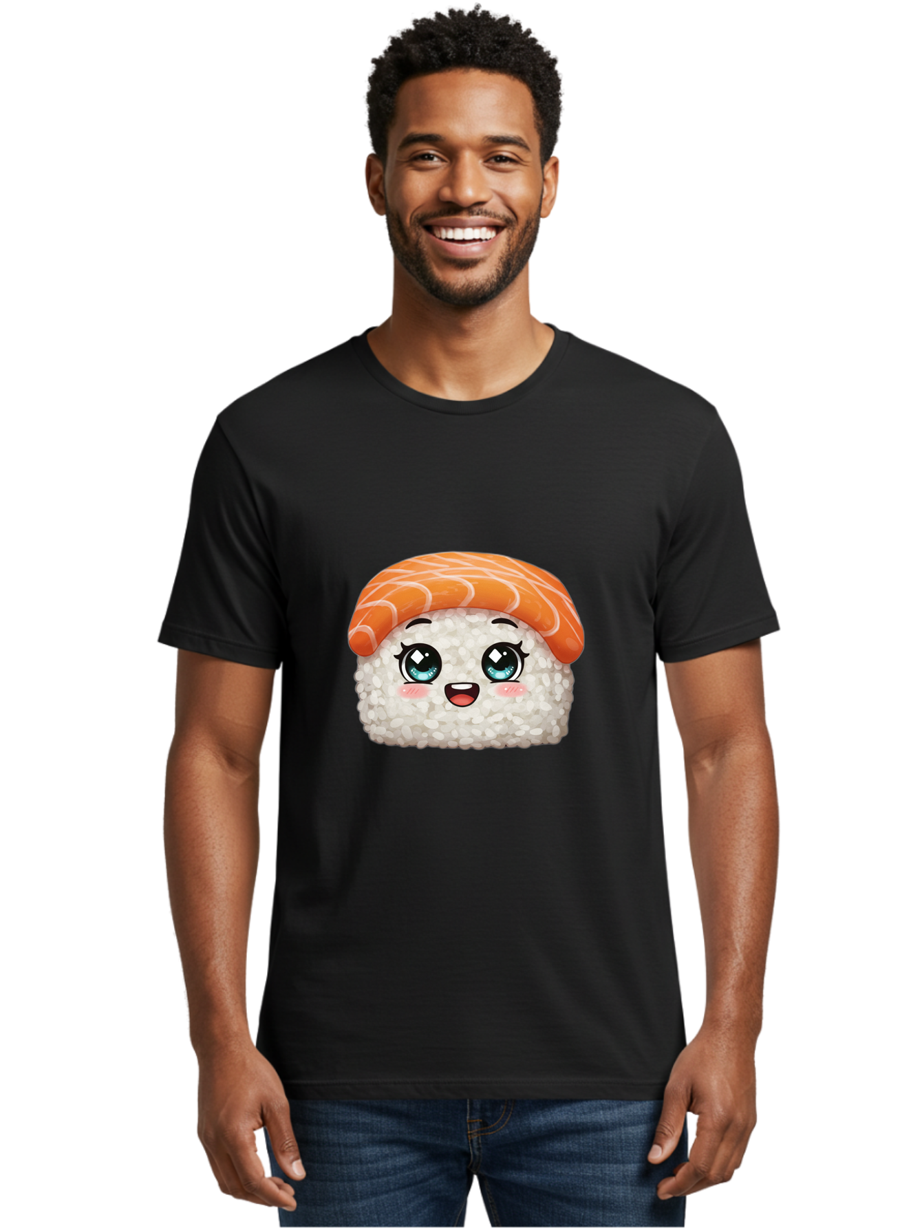 Sushi Men'S Graphic Tee, 100% Cotton, Comfortable Casual Summer Wear, Machine Washable, Kawaii Sushi, Cartoon Sushi, Sushi With Face, Japanese Food, Cute Food, Sushi Illustration, Foodie Art, Sushi Character, Adorable Sushi Bae001