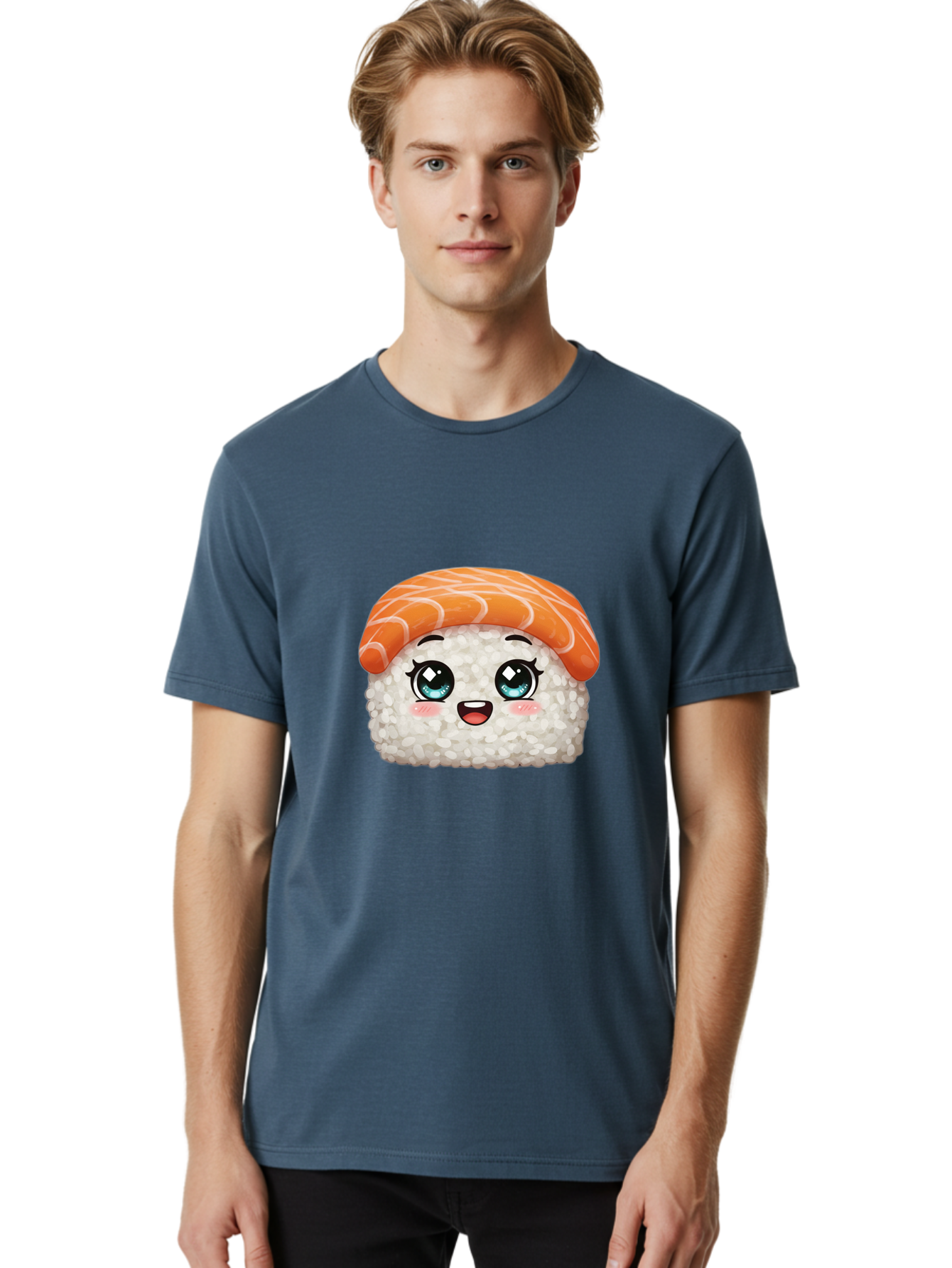 Sushi Men'S Graphic Tee, 100% Cotton, Comfortable Casual Summer Wear, Machine Washable, Kawaii Sushi, Cartoon Sushi, Sushi With Face, Japanese Food, Cute Food, Sushi Illustration, Foodie Art, Sushi Character, Adorable Sushi Bae001
