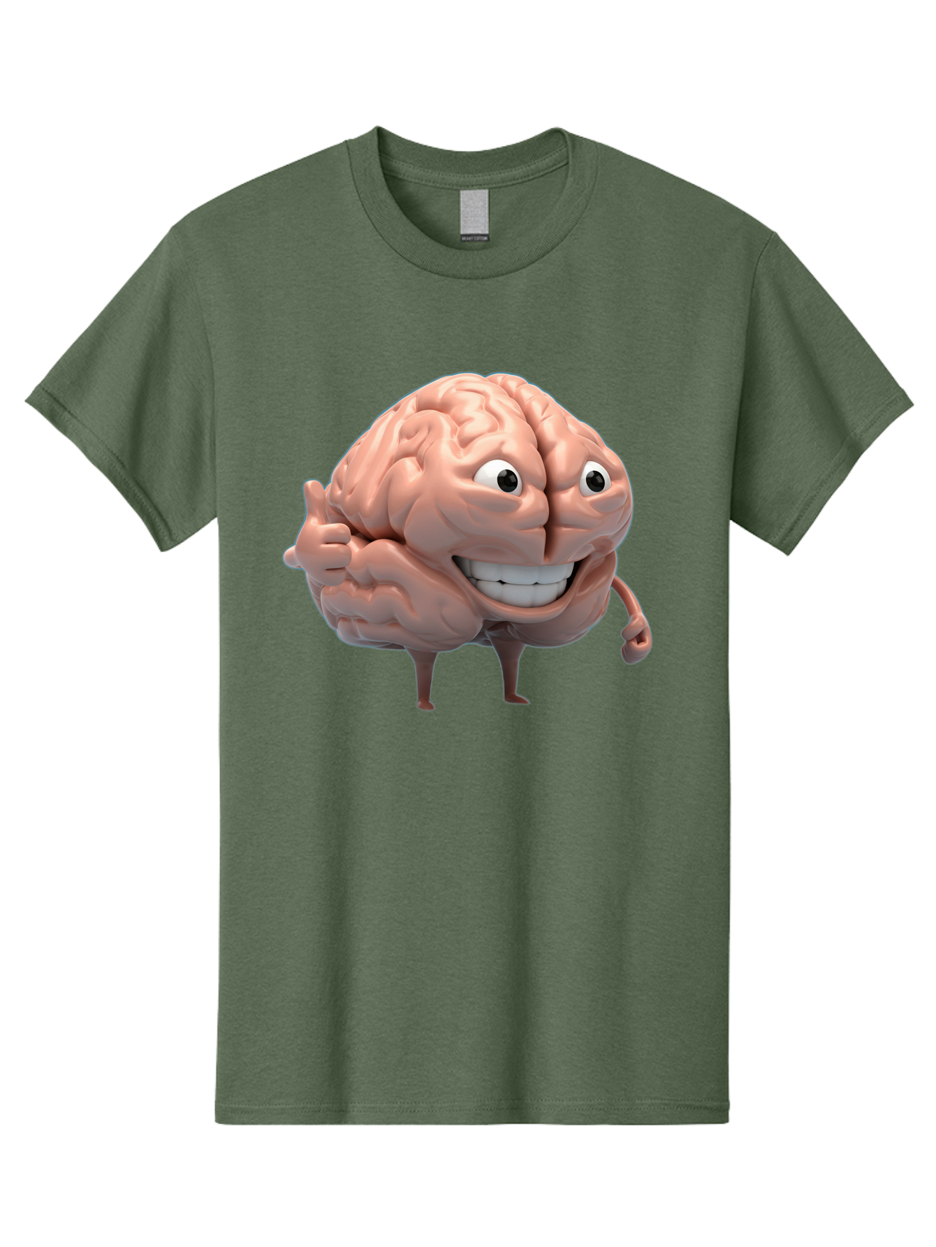 Brain-Character Men'S Graphic Tee, 100% Cotton, Comfortable Casual Summer Wear, Machine Washable, Human Brain, Cartoon Character, Thumbs Up, Smiling Face, Cognitive Function, Intelligence, Learning, Mental Power, Brain Power Bae003