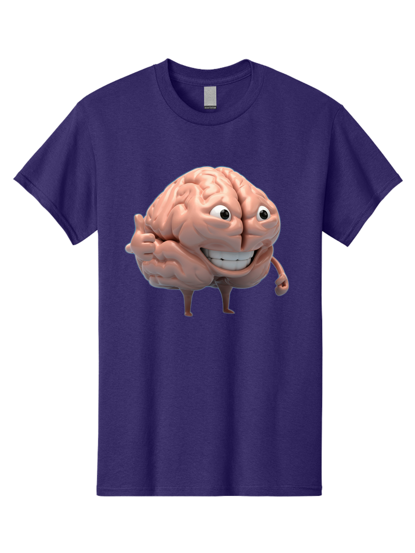Brain-Character Men'S Graphic Tee, 100% Cotton, Comfortable Casual Summer Wear, Machine Washable, Human Brain, Cartoon Character, Thumbs Up, Smiling Face, Cognitive Function, Intelligence, Learning, Mental Power, Brain Power Bae003