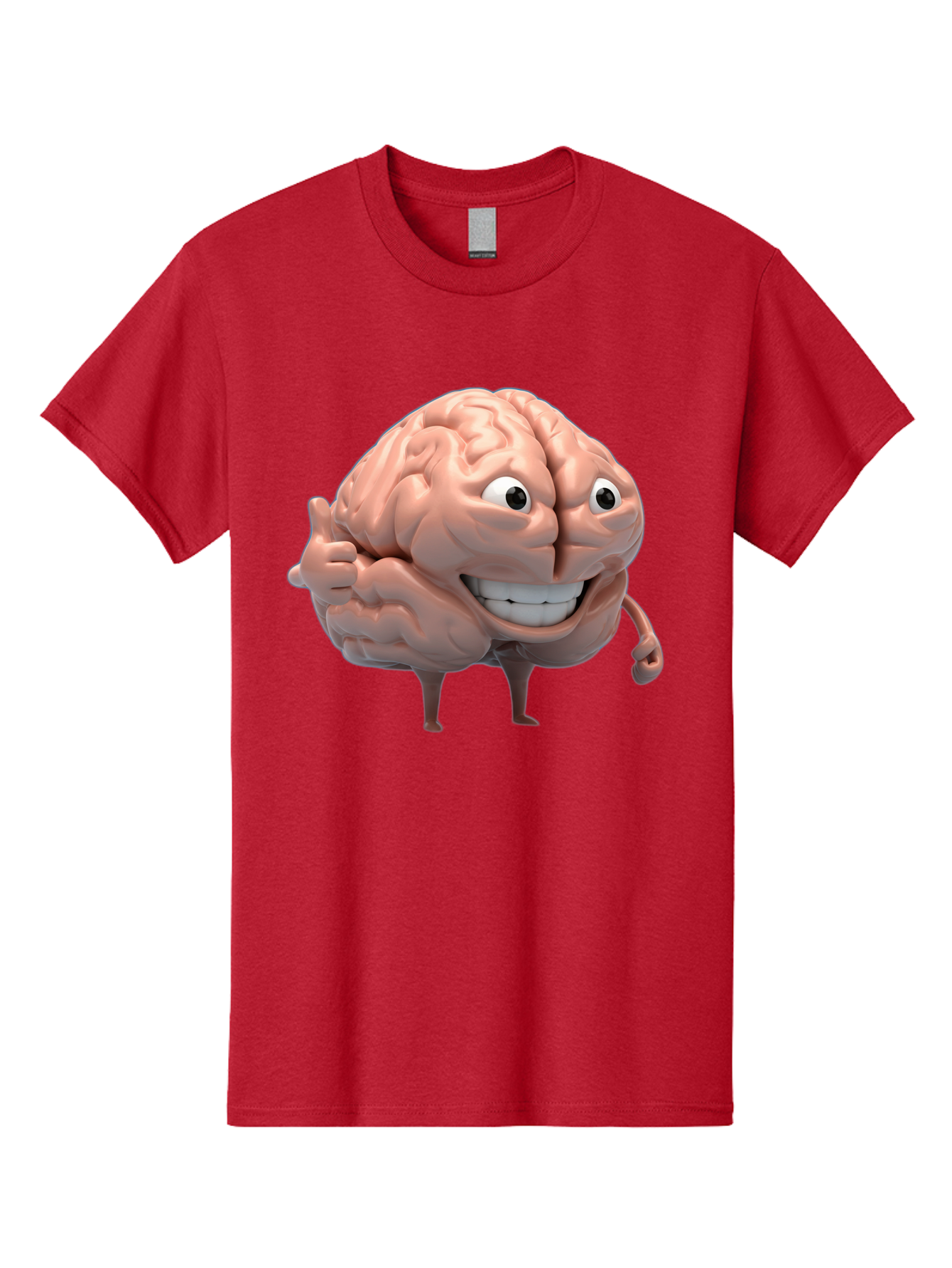 Brain-Character Men'S Graphic Tee, 100% Cotton, Comfortable Casual Summer Wear, Machine Washable, Human Brain, Cartoon Character, Thumbs Up, Smiling Face, Cognitive Function, Intelligence, Learning, Mental Power, Brain Power Bae003