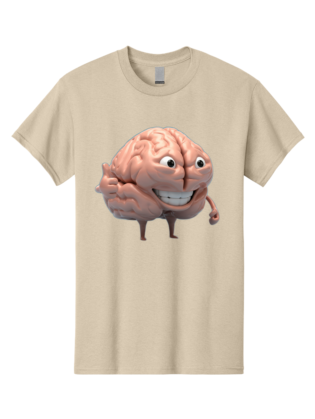 Brain-Character Men'S Graphic Tee, 100% Cotton, Comfortable Casual Summer Wear, Machine Washable, Human Brain, Cartoon Character, Thumbs Up, Smiling Face, Cognitive Function, Intelligence, Learning, Mental Power, Brain Power Bae003
