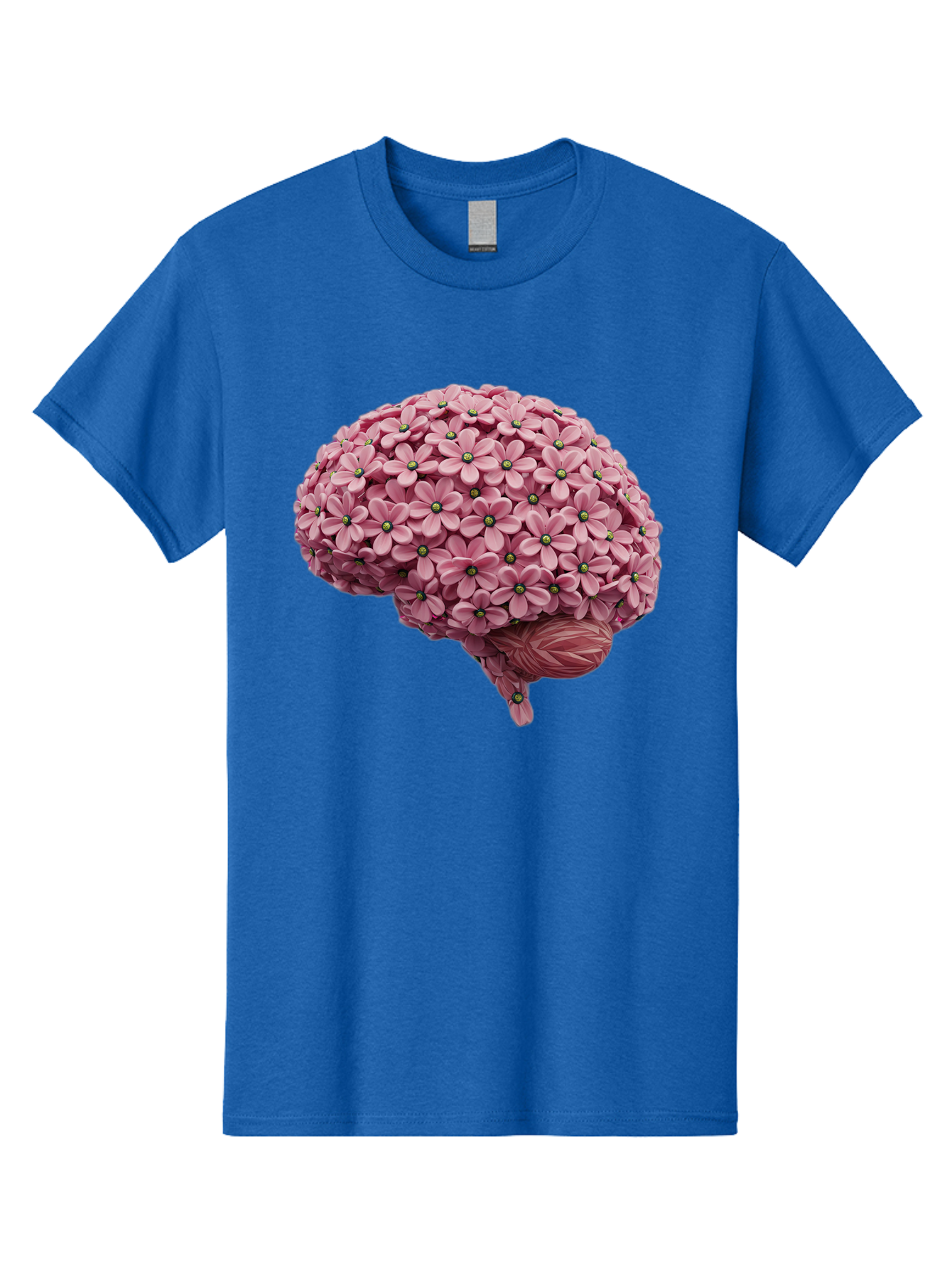 Brain-Made-Of-Flowers Men'S Graphic Tee, 100% Cotton, Comfortable Casual Summer Wear, Machine Washable, Brain Made Of Flowers, Floral Brain, Pink Flowers, Creative Thinking, Artistic Expression, Mental Health Awareness, Brain Illustration, Bae004