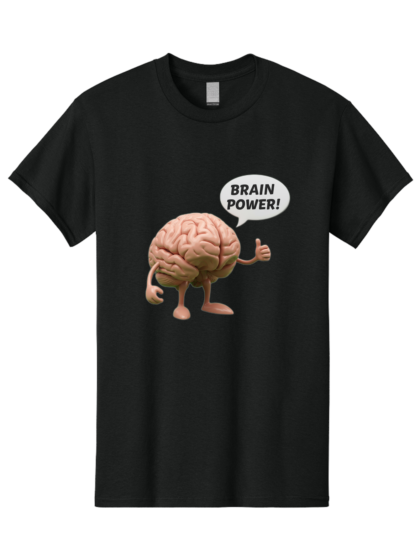 Brain-Power Men'S Graphic Tee, 100% Cotton, Comfortable Casual Summer Wear, Machine Washable, Cartoon Brain Character, Thumbs Up, Intellectual Power, Cognitive Abilities, Mental Strength, Smart Thinking, Brain Power, Happy Brain, Confidence, Bae005