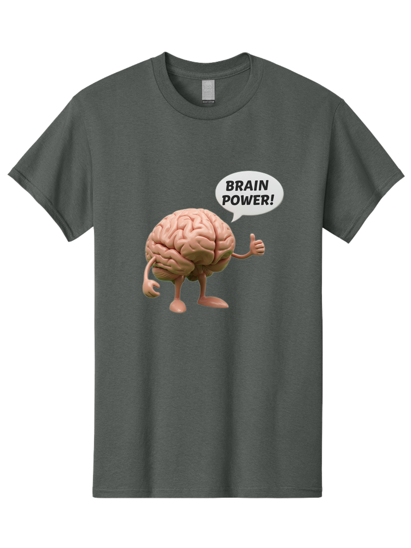 Brain-Power Men'S Graphic Tee, 100% Cotton, Comfortable Casual Summer Wear, Machine Washable, Cartoon Brain Character, Thumbs Up, Intellectual Power, Cognitive Abilities, Mental Strength, Smart Thinking, Brain Power, Happy Brain, Confidence, Bae005