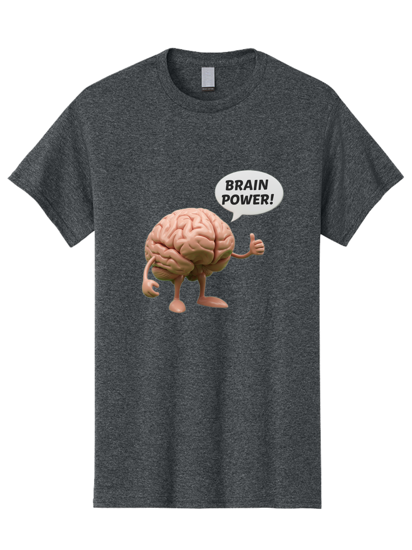 Brain-Power Men'S Graphic Tee, 100% Cotton, Comfortable Casual Summer Wear, Machine Washable, Cartoon Brain Character, Thumbs Up, Intellectual Power, Cognitive Abilities, Mental Strength, Smart Thinking, Brain Power, Happy Brain, Confidence, Bae005