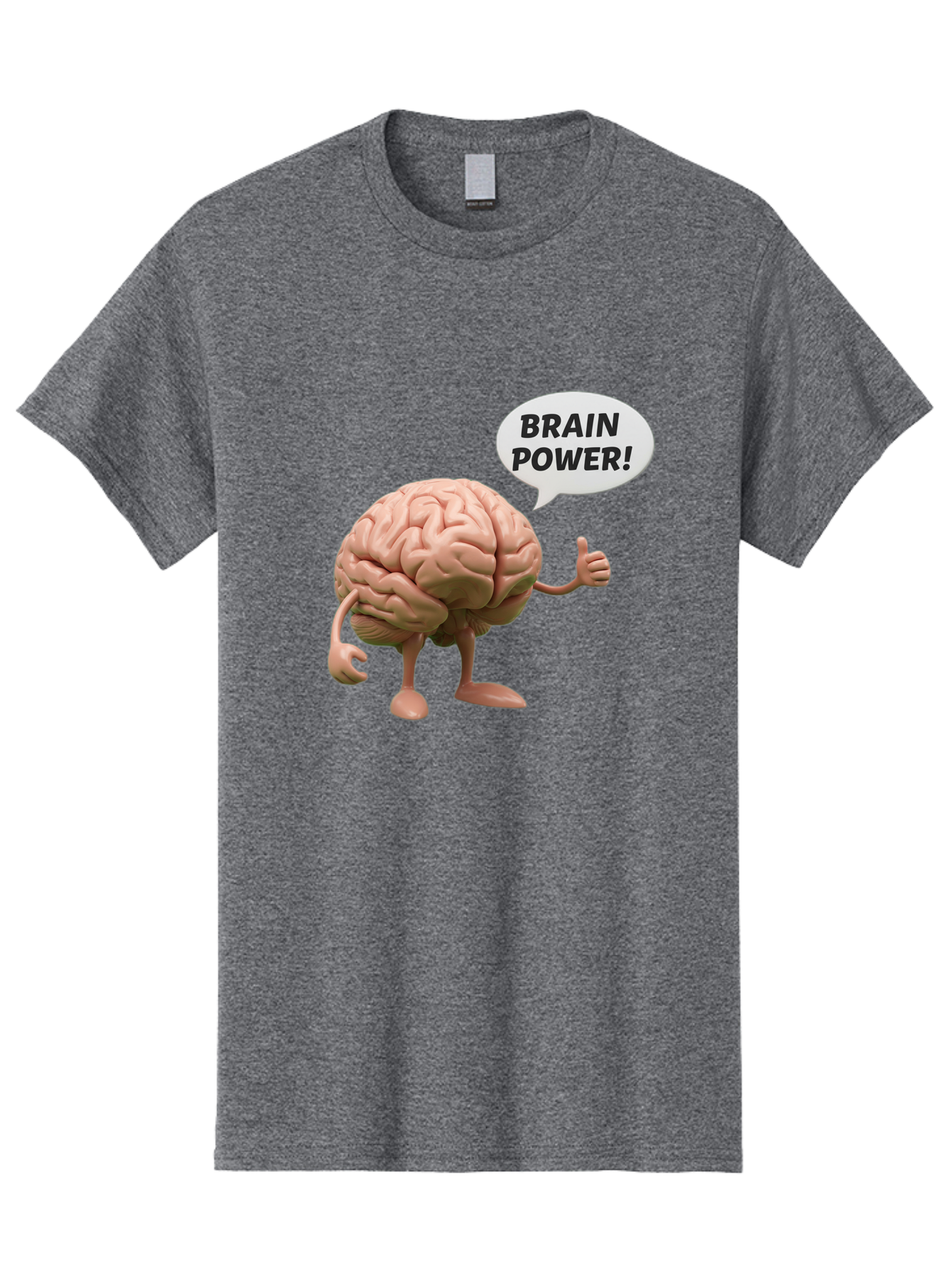 Brain-Power Men'S Graphic Tee, 100% Cotton, Comfortable Casual Summer Wear, Machine Washable, Cartoon Brain Character, Thumbs Up, Intellectual Power, Cognitive Abilities, Mental Strength, Smart Thinking, Brain Power, Happy Brain, Confidence, Bae005