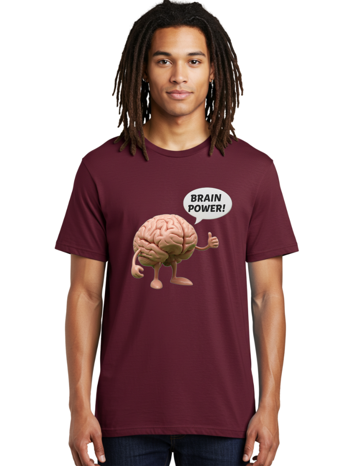 Brain-Power Men'S Graphic Tee, 100% Cotton, Comfortable Casual Summer Wear, Machine Washable, Cartoon Brain Character, Thumbs Up, Intellectual Power, Cognitive Abilities, Mental Strength, Smart Thinking, Brain Power, Happy Brain, Confidence, Bae005