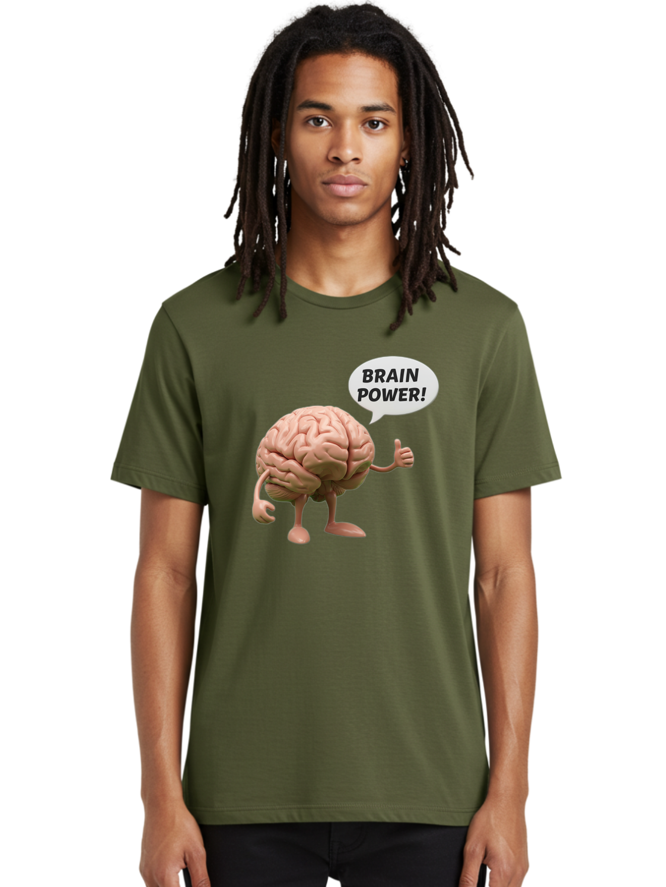 Brain-Power Men'S Graphic Tee, 100% Cotton, Comfortable Casual Summer Wear, Machine Washable, Cartoon Brain Character, Thumbs Up, Intellectual Power, Cognitive Abilities, Mental Strength, Smart Thinking, Brain Power, Happy Brain, Confidence, Bae005