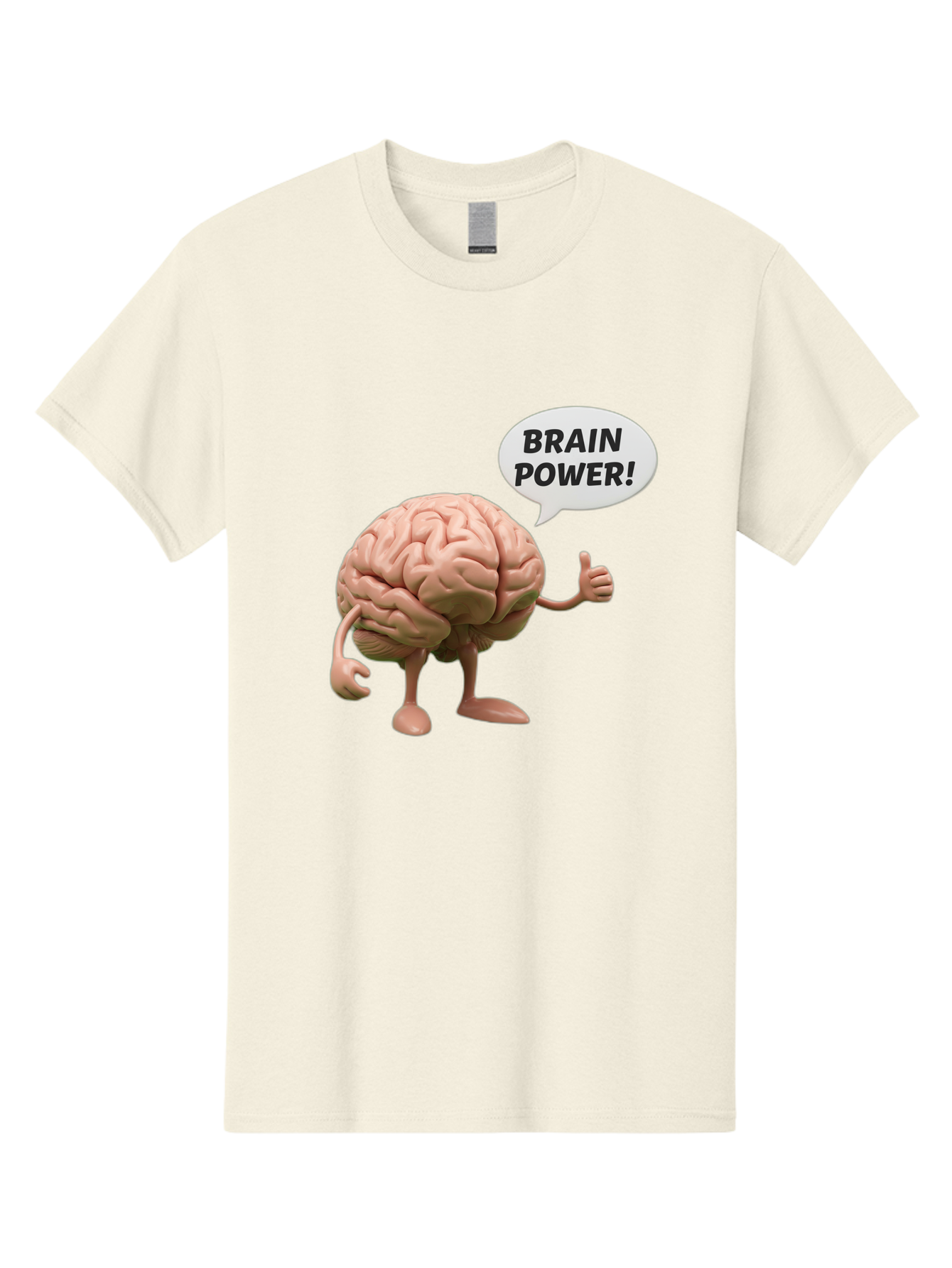 Brain-Power Men'S Graphic Tee, 100% Cotton, Comfortable Casual Summer Wear, Machine Washable, Cartoon Brain Character, Thumbs Up, Intellectual Power, Cognitive Abilities, Mental Strength, Smart Thinking, Brain Power, Happy Brain, Confidence, Bae005