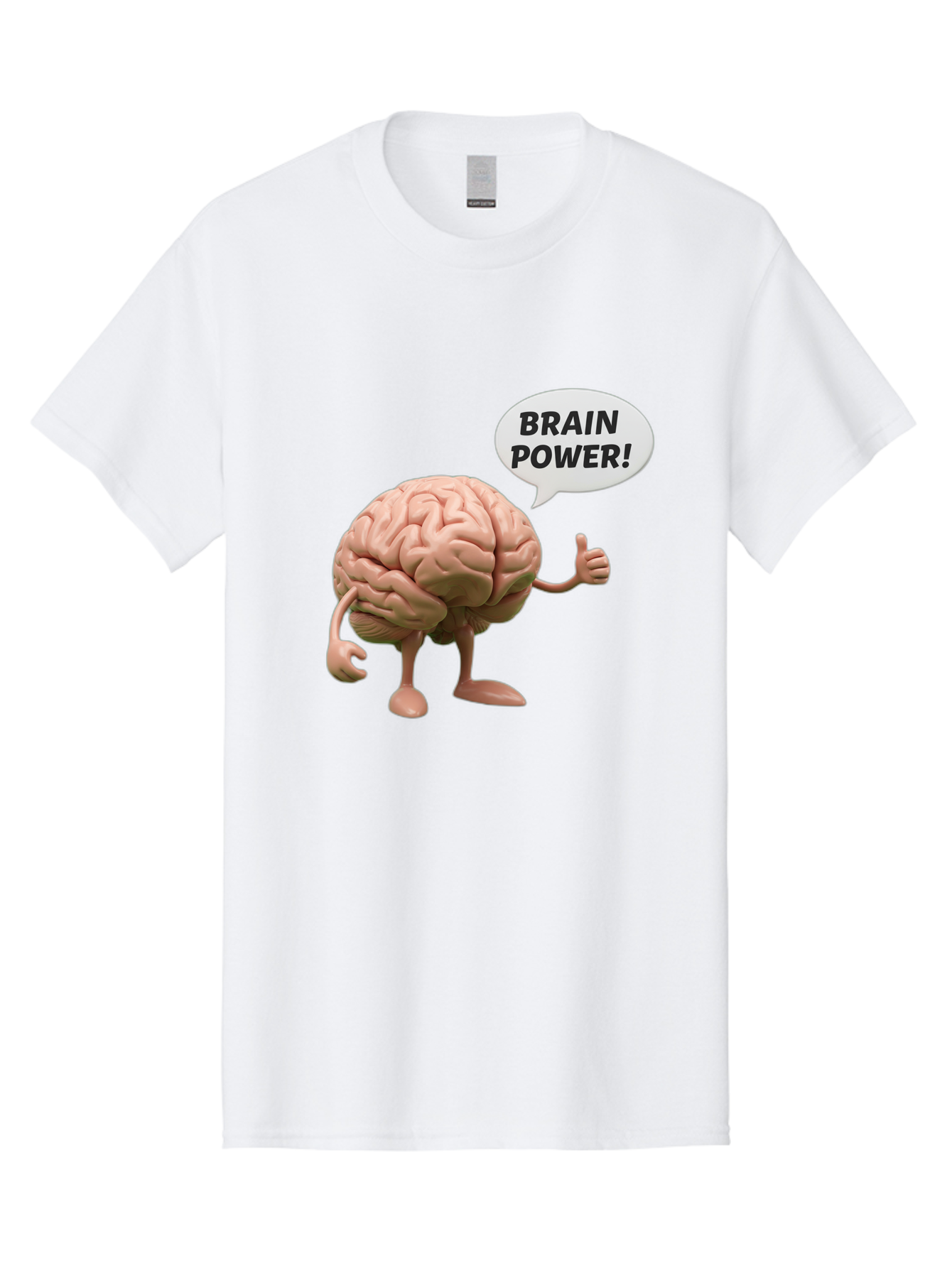 Brain-Power Men'S Graphic Tee, 100% Cotton, Comfortable Casual Summer Wear, Machine Washable, Cartoon Brain Character, Thumbs Up, Intellectual Power, Cognitive Abilities, Mental Strength, Smart Thinking, Brain Power, Happy Brain, Confidence, Bae005