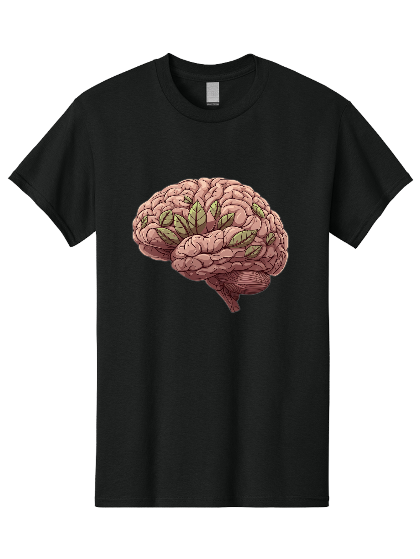 Brain-With-Marijuana-Leaves Men'S Graphic Tee, 100% Cotton, Comfortable Casual Summer Wear, Machine Washable, Human Brain, Leaves On Brain, Cognitive Function, Mental Wellness, Brain Health, Marijuana Effects, Cannabis And Brain Bae009