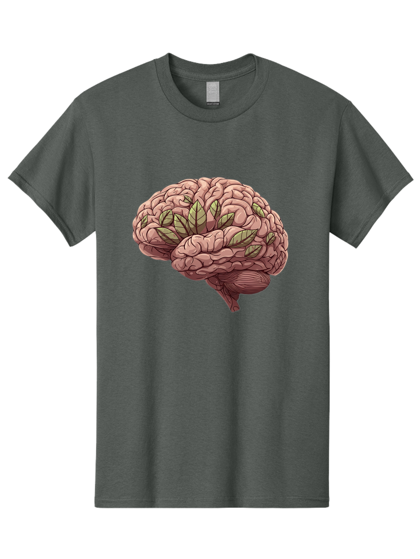 Brain-With-Marijuana-Leaves Men'S Graphic Tee, 100% Cotton, Comfortable Casual Summer Wear, Machine Washable, Human Brain, Leaves On Brain, Cognitive Function, Mental Wellness, Brain Health, Marijuana Effects, Cannabis And Brain Bae009
