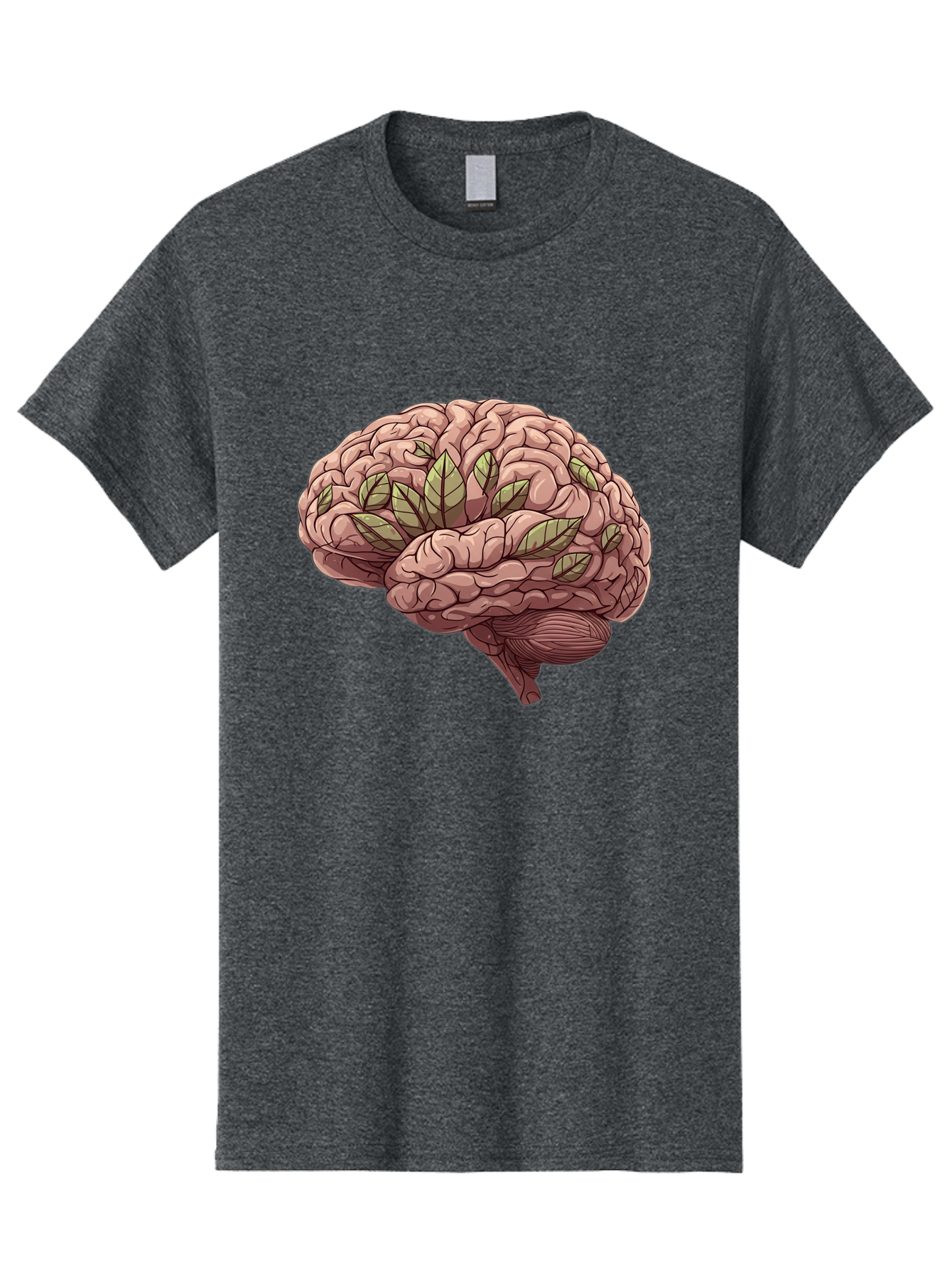 Brain-With-Marijuana-Leaves Men'S Graphic Tee, 100% Cotton, Comfortable Casual Summer Wear, Machine Washable, Human Brain, Leaves On Brain, Cognitive Function, Mental Wellness, Brain Health, Marijuana Effects, Cannabis And Brain Bae009