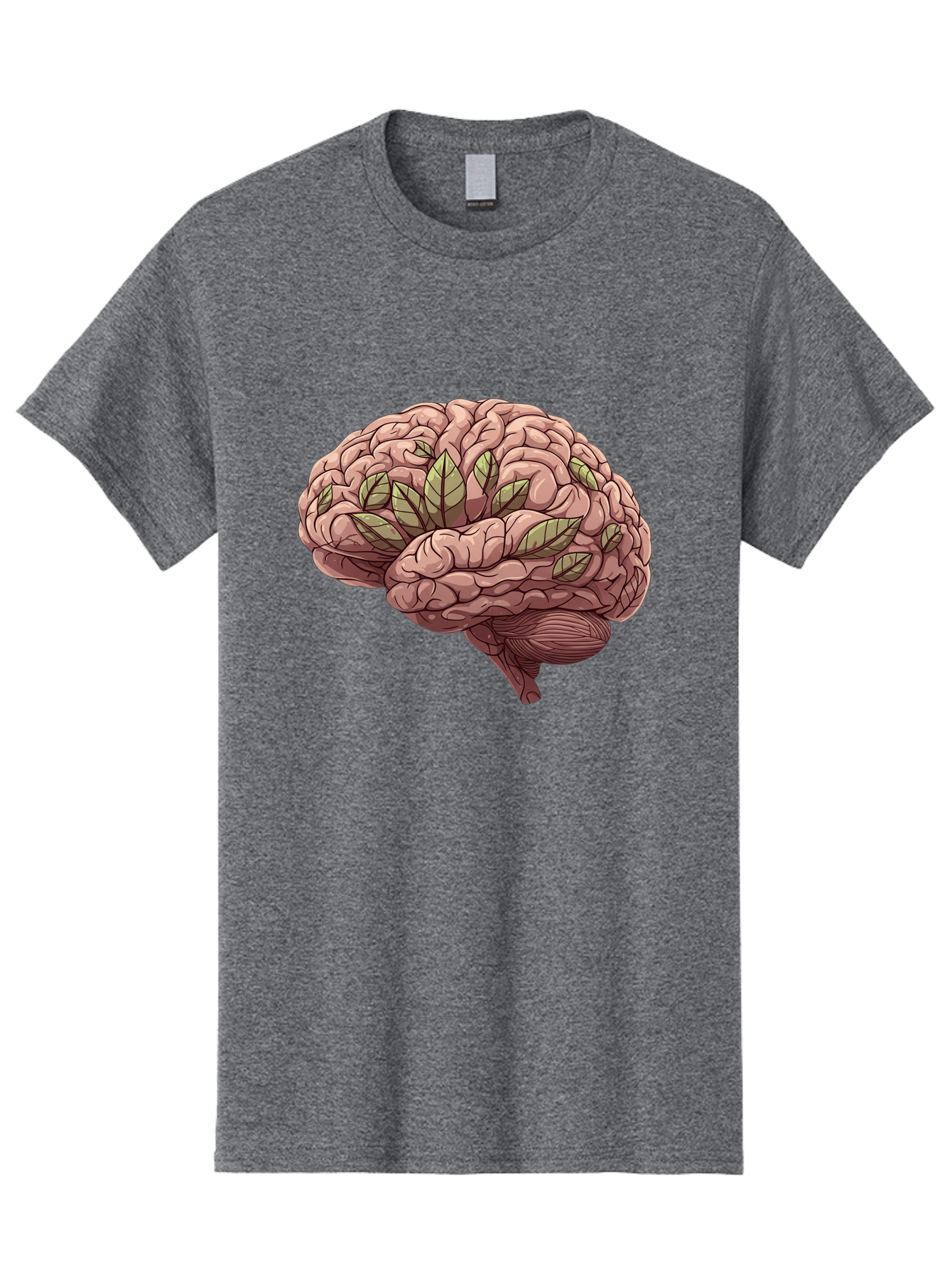 Brain-With-Marijuana-Leaves Men'S Graphic Tee, 100% Cotton, Comfortable Casual Summer Wear, Machine Washable, Human Brain, Leaves On Brain, Cognitive Function, Mental Wellness, Brain Health, Marijuana Effects, Cannabis And Brain Bae009