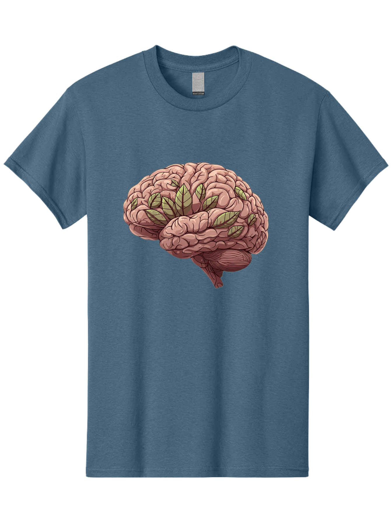 Brain-With-Marijuana-Leaves Men'S Graphic Tee, 100% Cotton, Comfortable Casual Summer Wear, Machine Washable, Human Brain, Leaves On Brain, Cognitive Function, Mental Wellness, Brain Health, Marijuana Effects, Cannabis And Brain Bae009