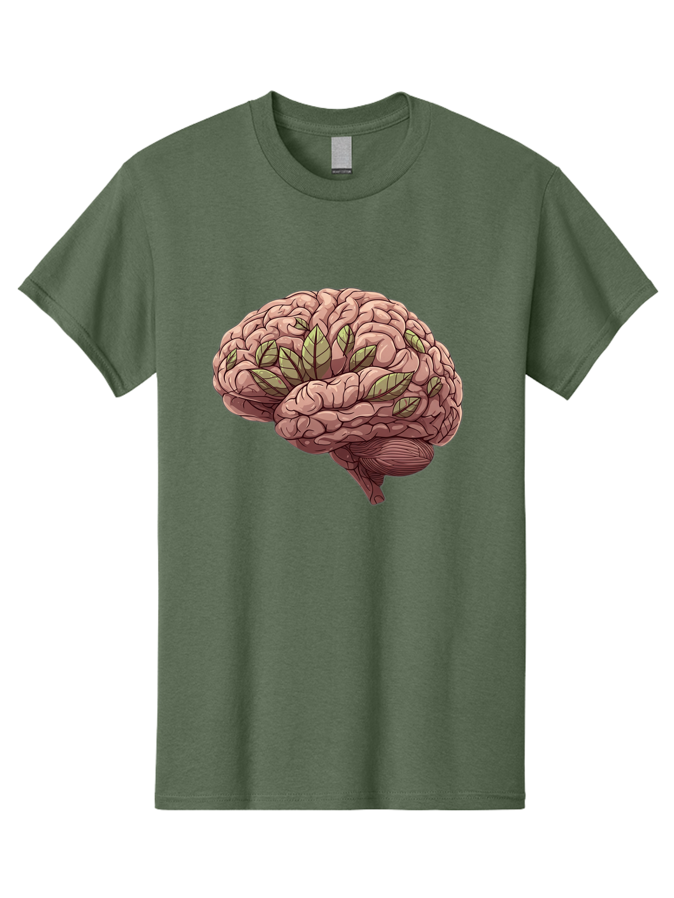 Brain-With-Marijuana-Leaves Men'S Graphic Tee, 100% Cotton, Comfortable Casual Summer Wear, Machine Washable, Human Brain, Leaves On Brain, Cognitive Function, Mental Wellness, Brain Health, Marijuana Effects, Cannabis And Brain Bae009