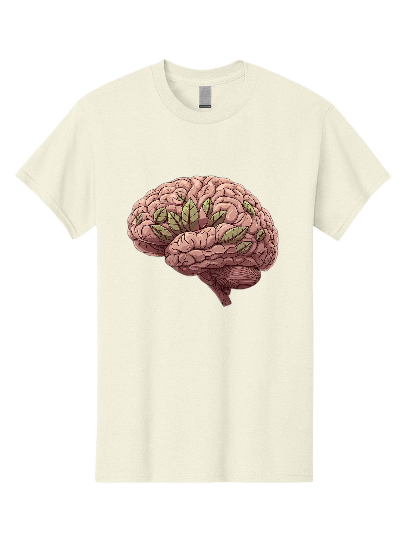 Brain-With-Marijuana-Leaves Men'S Graphic Tee, 100% Cotton, Comfortable Casual Summer Wear, Machine Washable, Human Brain, Leaves On Brain, Cognitive Function, Mental Wellness, Brain Health, Marijuana Effects, Cannabis And Brain Bae009