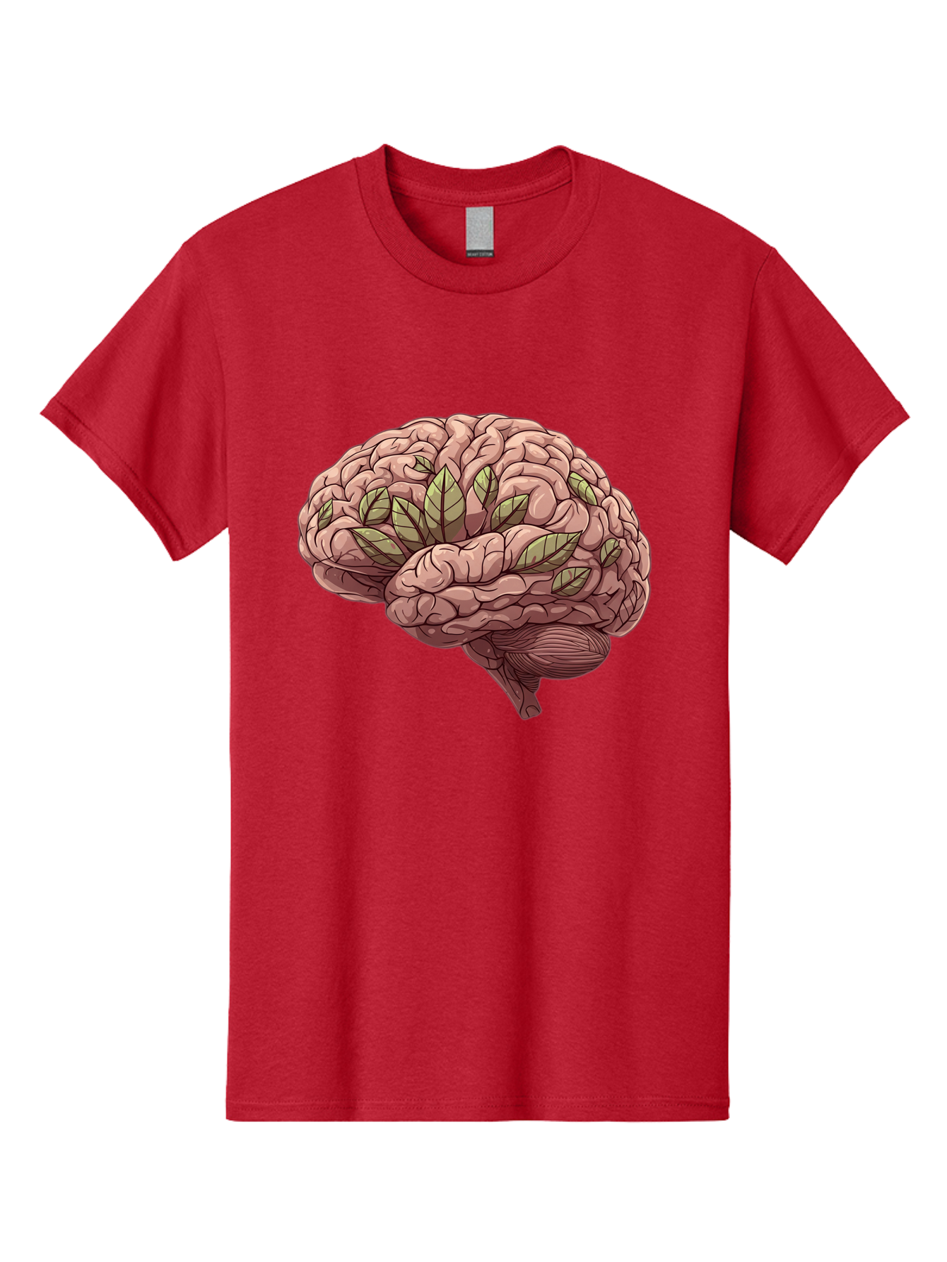 Brain-With-Marijuana-Leaves Men'S Graphic Tee, 100% Cotton, Comfortable Casual Summer Wear, Machine Washable, Human Brain, Leaves On Brain, Cognitive Function, Mental Wellness, Brain Health, Marijuana Effects, Cannabis And Brain Bae009