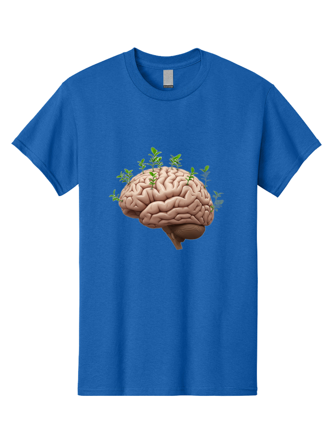 Brain-With-Sprouts Men'S Graphic Tee, 100% Cotton, Comfortable Casual Summer Wear, Machine Washable, Human Brain, Plants Growing Out, Creative Thinking, Neuroscience, Brain Function, Mental Growth, Green Shoots Bae010