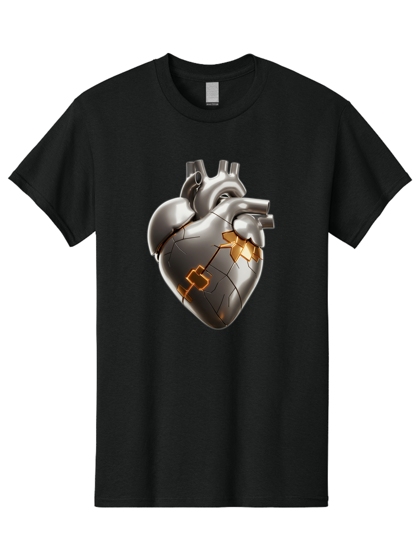Broken-Metal-Heart Men'S Graphic Tee, 100% Cotton, Comfortable Casual Summer Wear, Machine Washable, Broken Heart, Metal Heart, Kintsugi Repair, Cracked Heart, Healing Process, Heart Repair, Metal Cracks, Golden Seams, Damaged Heart, Bae011