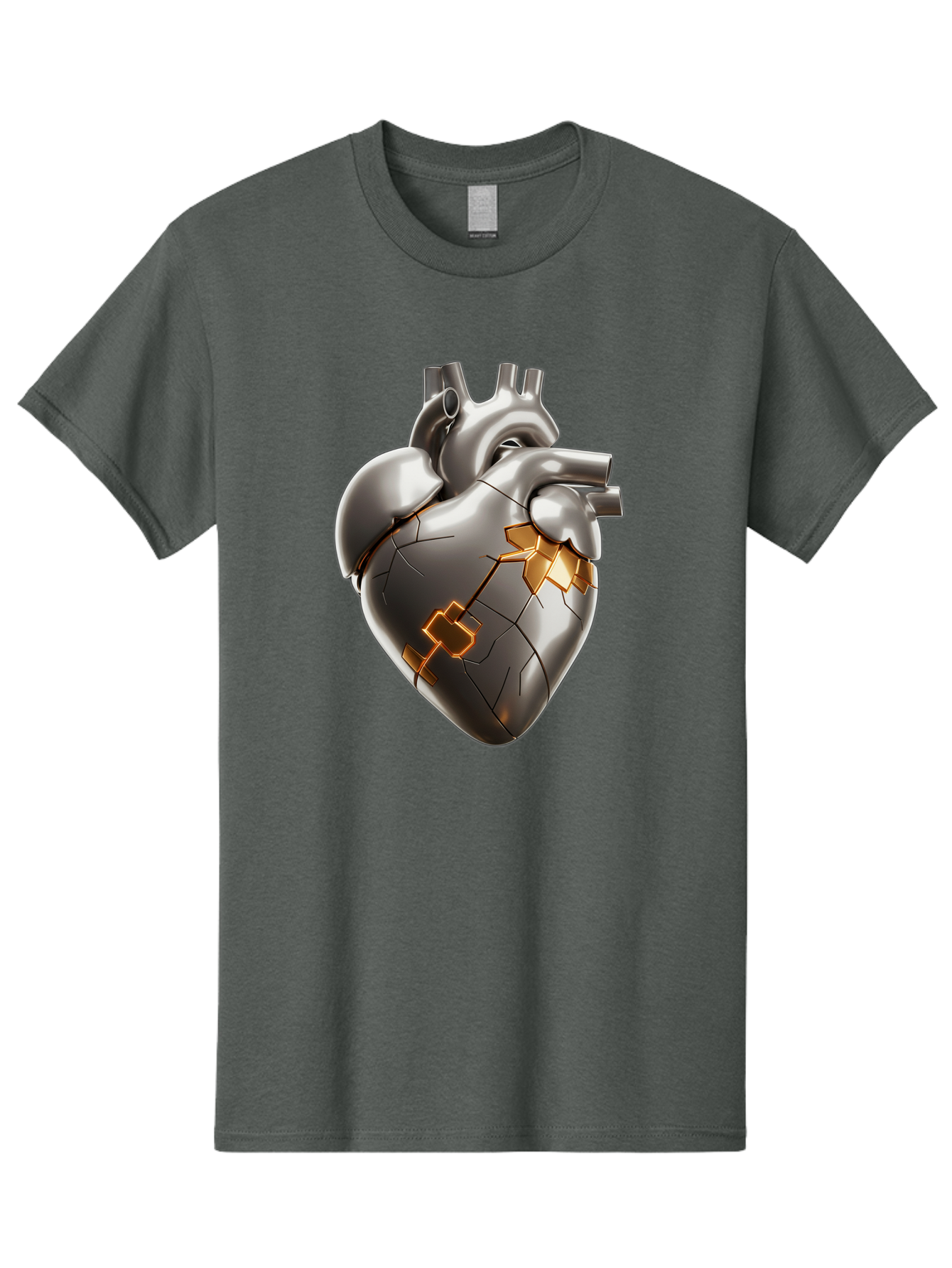 Broken-Metal-Heart Men'S Graphic Tee, 100% Cotton, Comfortable Casual Summer Wear, Machine Washable, Broken Heart, Metal Heart, Kintsugi Repair, Cracked Heart, Healing Process, Heart Repair, Metal Cracks, Golden Seams, Damaged Heart, Bae011