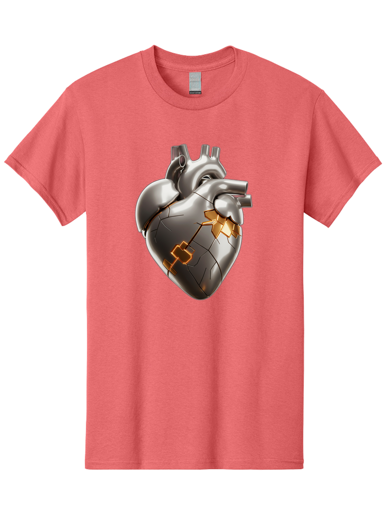 Broken-Metal-Heart Men'S Graphic Tee, 100% Cotton, Comfortable Casual Summer Wear, Machine Washable, Broken Heart, Metal Heart, Kintsugi Repair, Cracked Heart, Healing Process, Heart Repair, Metal Cracks, Golden Seams, Damaged Heart, Bae011