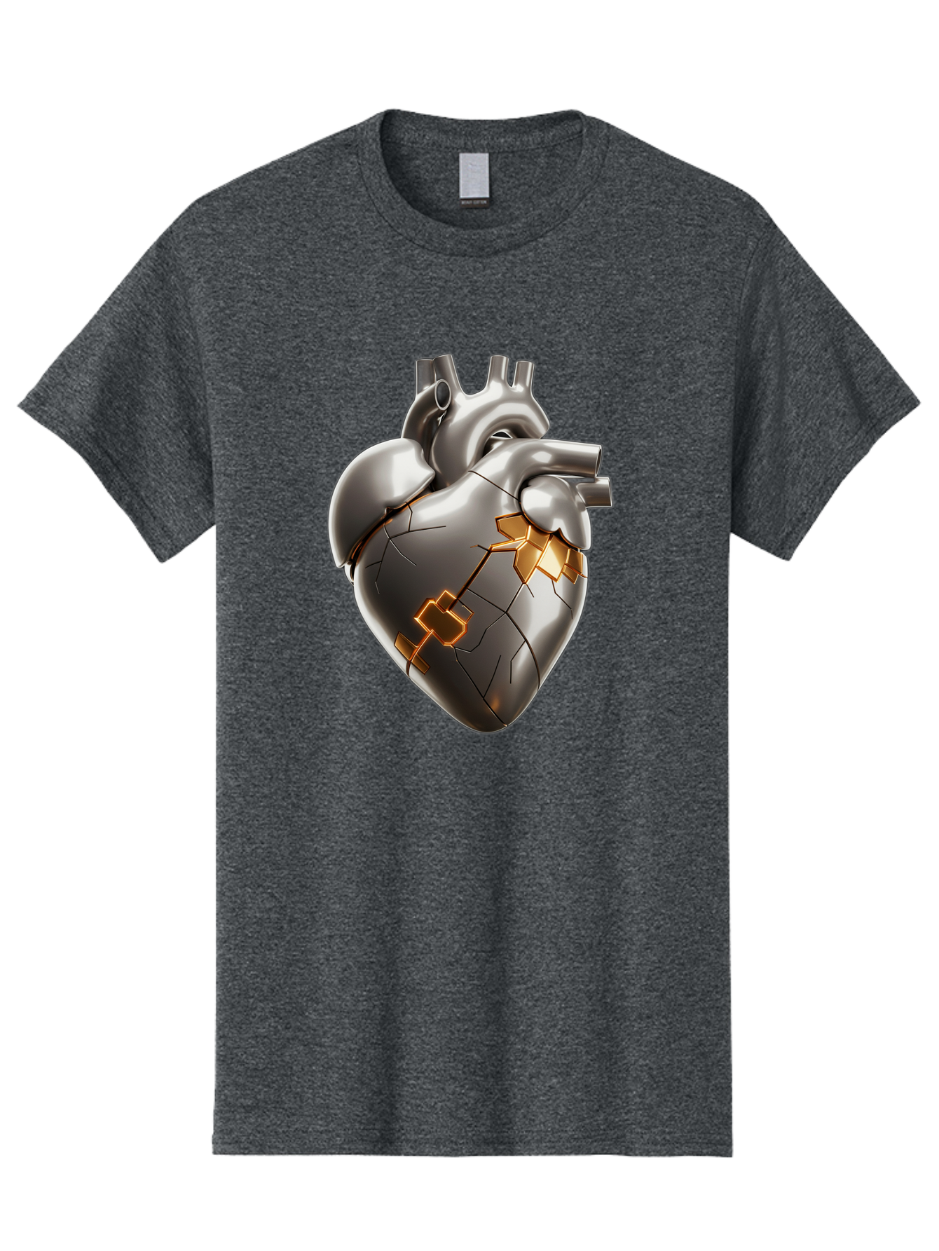 Broken-Metal-Heart Men'S Graphic Tee, 100% Cotton, Comfortable Casual Summer Wear, Machine Washable, Broken Heart, Metal Heart, Kintsugi Repair, Cracked Heart, Healing Process, Heart Repair, Metal Cracks, Golden Seams, Damaged Heart, Bae011