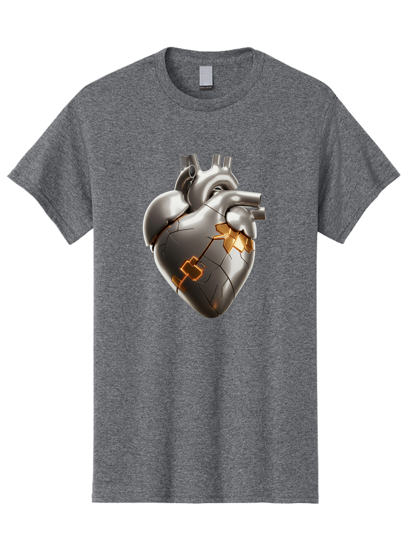 Broken-Metal-Heart Men'S Graphic Tee, 100% Cotton, Comfortable Casual Summer Wear, Machine Washable, Broken Heart, Metal Heart, Kintsugi Repair, Cracked Heart, Healing Process, Heart Repair, Metal Cracks, Golden Seams, Damaged Heart, Bae011