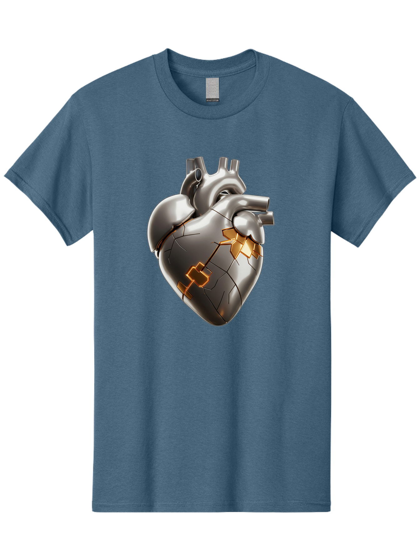 Broken-Metal-Heart Men'S Graphic Tee, 100% Cotton, Comfortable Casual Summer Wear, Machine Washable, Broken Heart, Metal Heart, Kintsugi Repair, Cracked Heart, Healing Process, Heart Repair, Metal Cracks, Golden Seams, Damaged Heart, Bae011