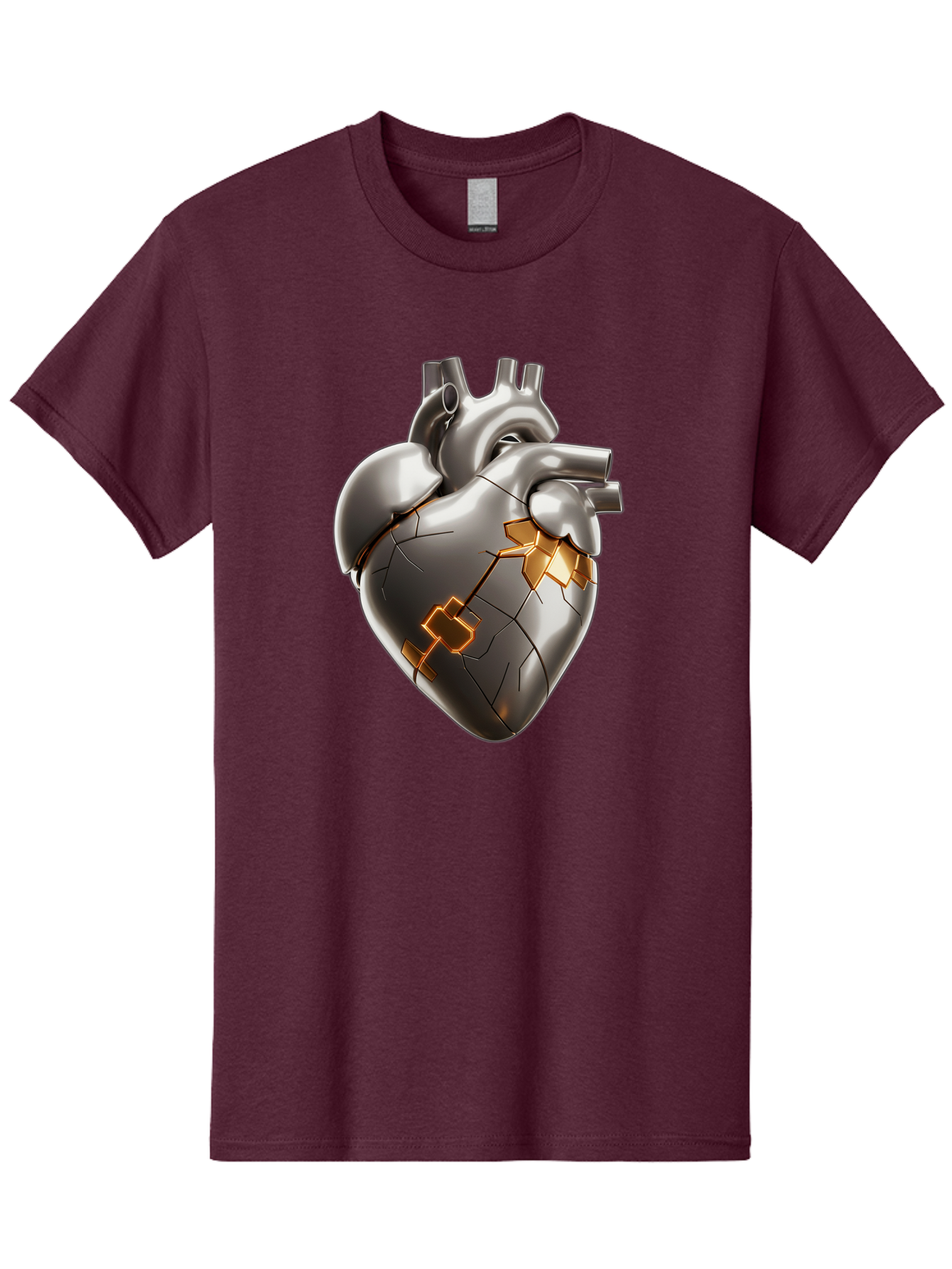 Broken-Metal-Heart Men'S Graphic Tee, 100% Cotton, Comfortable Casual Summer Wear, Machine Washable, Broken Heart, Metal Heart, Kintsugi Repair, Cracked Heart, Healing Process, Heart Repair, Metal Cracks, Golden Seams, Damaged Heart, Bae011