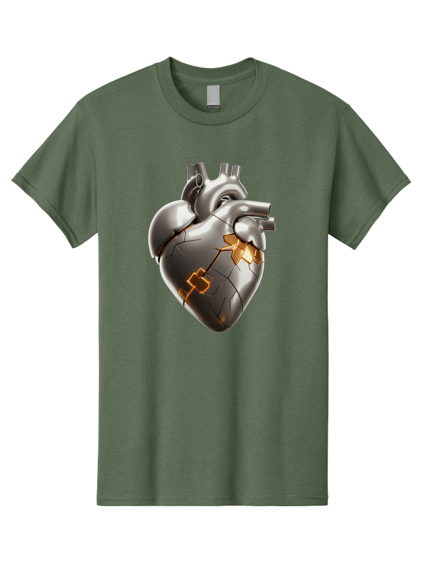 Broken-Metal-Heart Men'S Graphic Tee, 100% Cotton, Comfortable Casual Summer Wear, Machine Washable, Broken Heart, Metal Heart, Kintsugi Repair, Cracked Heart, Healing Process, Heart Repair, Metal Cracks, Golden Seams, Damaged Heart, Bae011