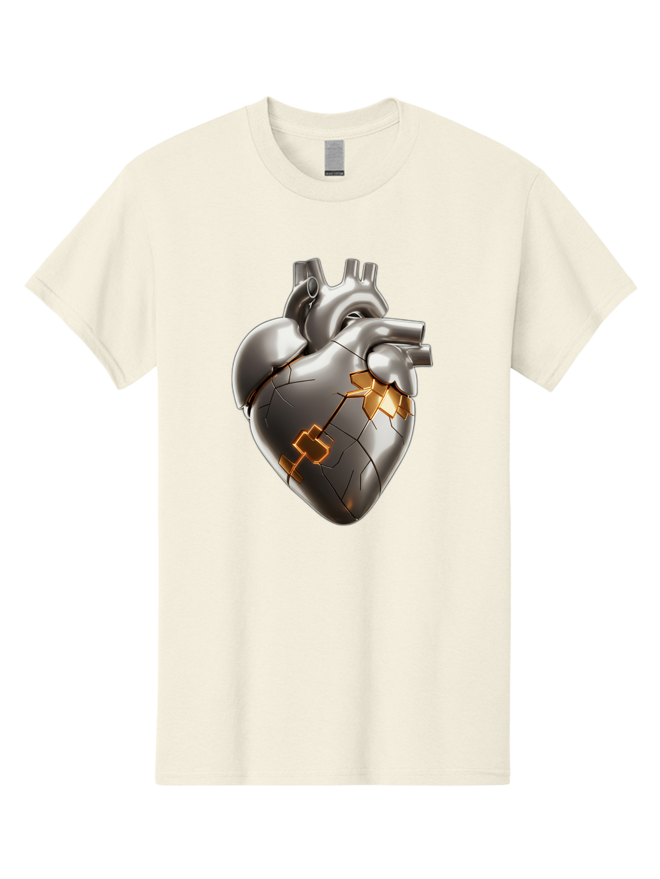 Broken-Metal-Heart Men'S Graphic Tee, 100% Cotton, Comfortable Casual Summer Wear, Machine Washable, Broken Heart, Metal Heart, Kintsugi Repair, Cracked Heart, Healing Process, Heart Repair, Metal Cracks, Golden Seams, Damaged Heart, Bae011