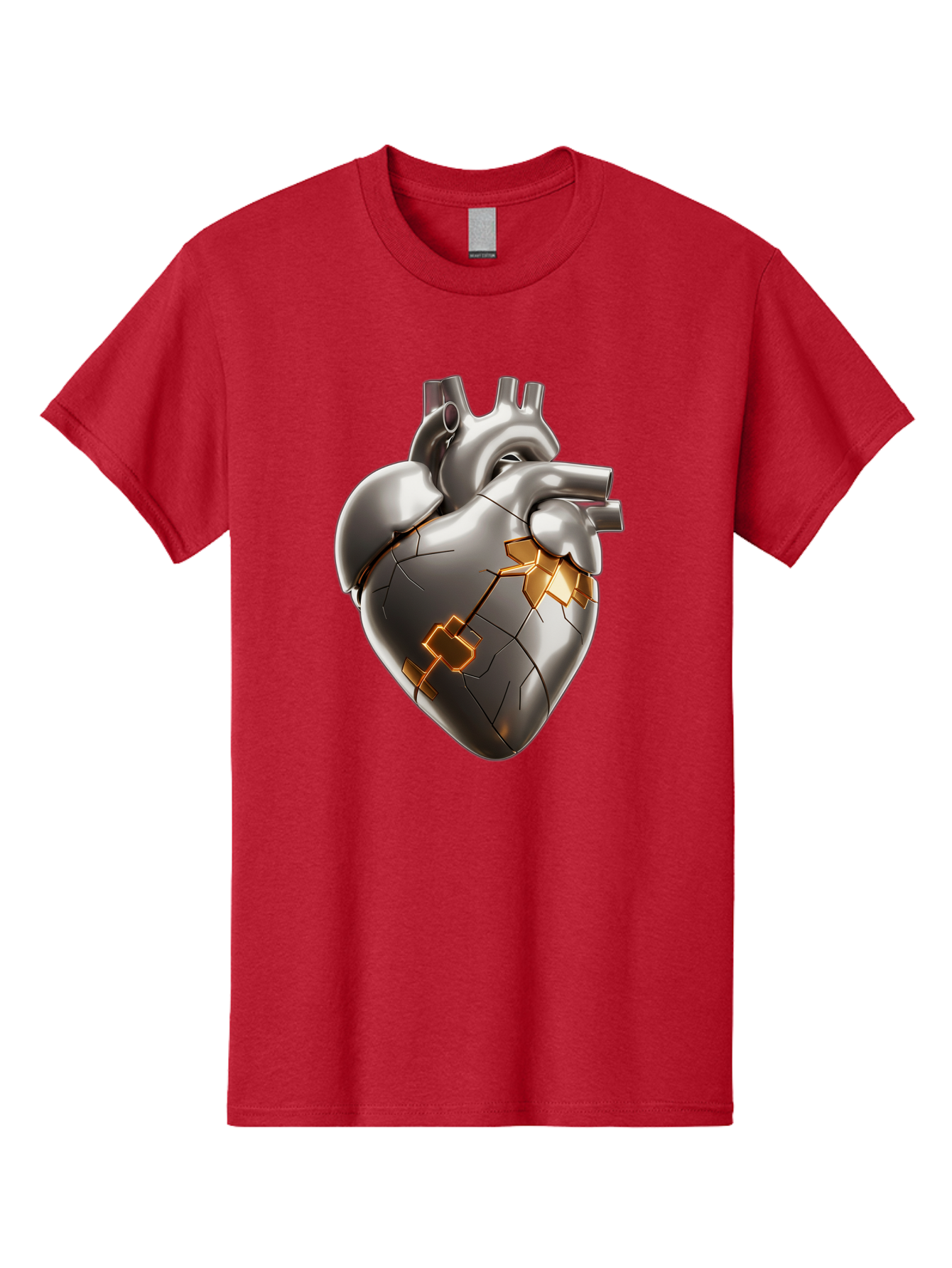 Broken-Metal-Heart Men'S Graphic Tee, 100% Cotton, Comfortable Casual Summer Wear, Machine Washable, Broken Heart, Metal Heart, Kintsugi Repair, Cracked Heart, Healing Process, Heart Repair, Metal Cracks, Golden Seams, Damaged Heart, Bae011