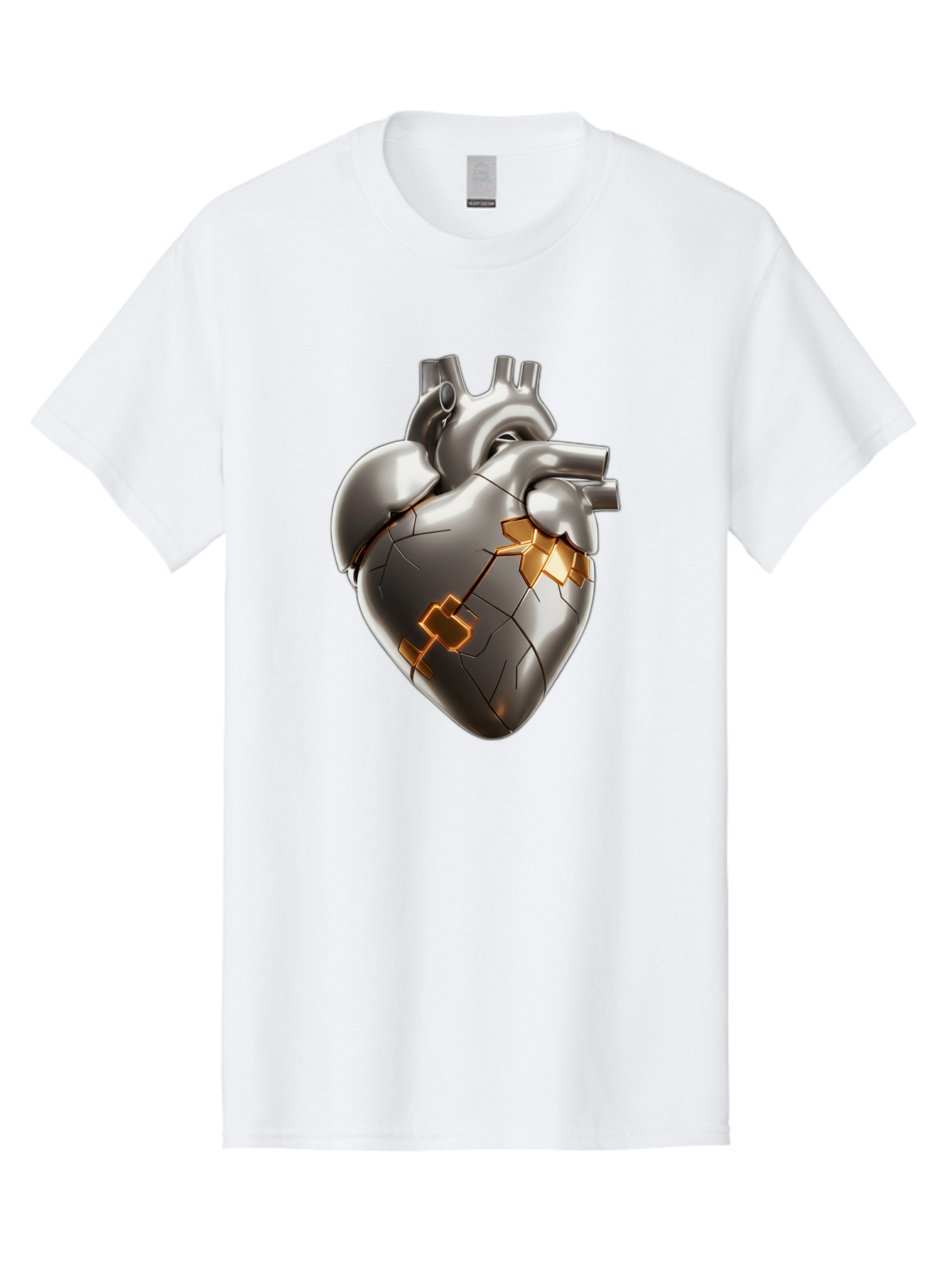 Broken-Metal-Heart Men'S Graphic Tee, 100% Cotton, Comfortable Casual Summer Wear, Machine Washable, Broken Heart, Metal Heart, Kintsugi Repair, Cracked Heart, Healing Process, Heart Repair, Metal Cracks, Golden Seams, Damaged Heart, Bae011