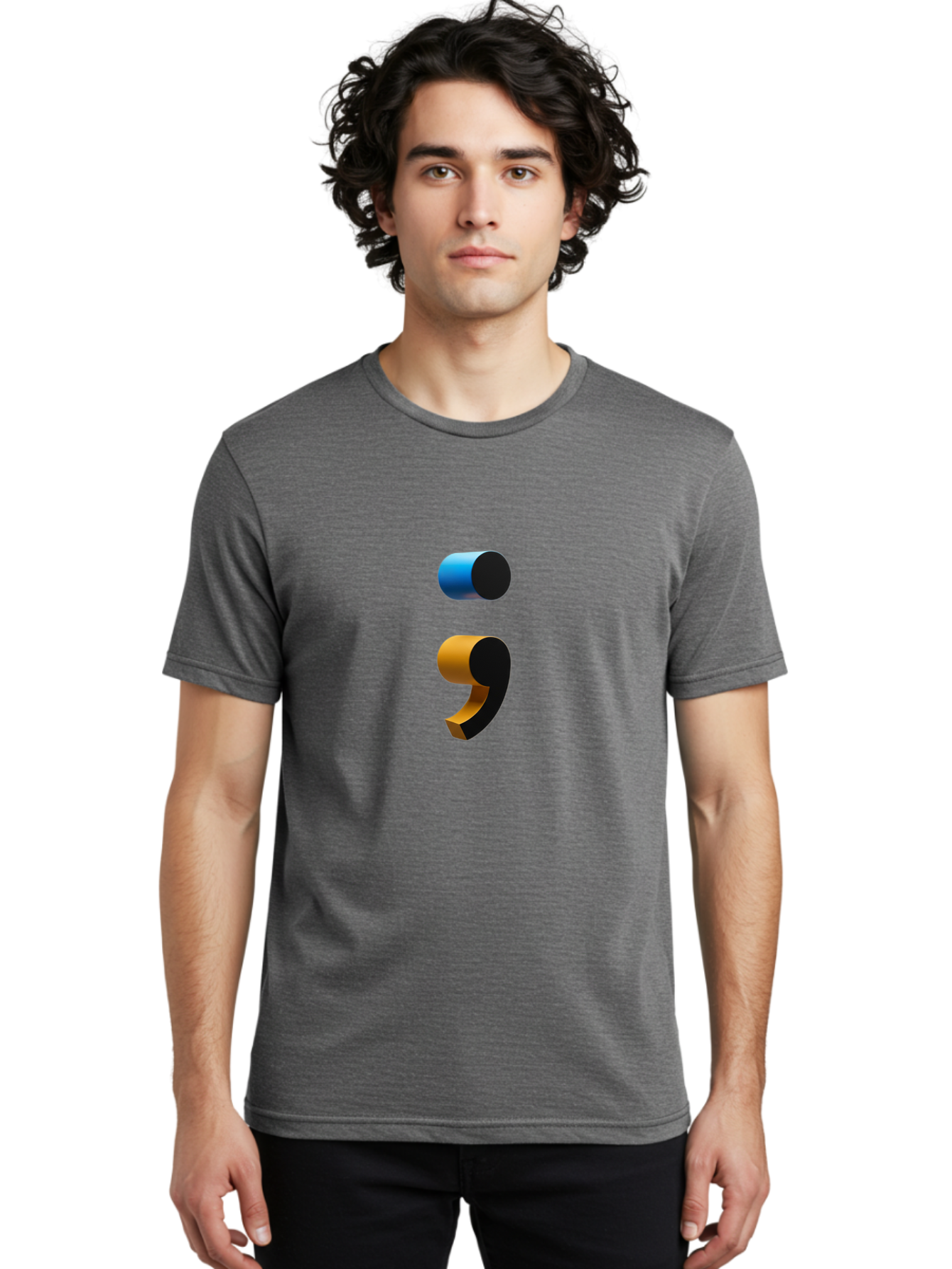 Comma-Semicolon Men'S Graphic Tee, 100% Cotton, Comfortable Casual Summer Wear, Machine Washable, Comma, Semicolon, Punctuation, Grammar, Writing, Language, Blue Comma, Orange Semicolon, 3D Punctuation Marks, Punctuation Symbols Bae013