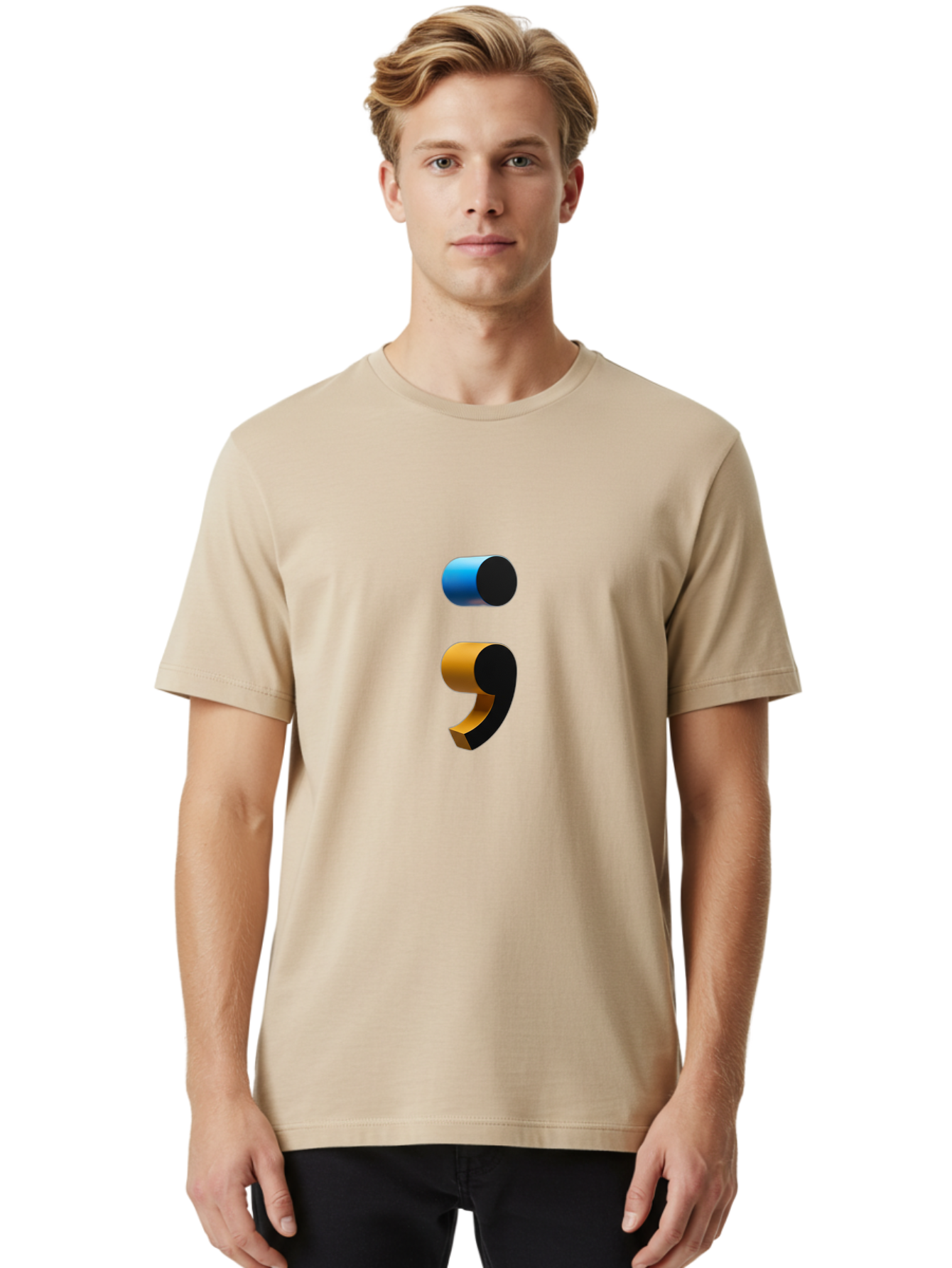 Comma-Semicolon Men'S Graphic Tee, 100% Cotton, Comfortable Casual Summer Wear, Machine Washable, Comma, Semicolon, Punctuation, Grammar, Writing, Language, Blue Comma, Orange Semicolon, 3D Punctuation Marks, Punctuation Symbols Bae013