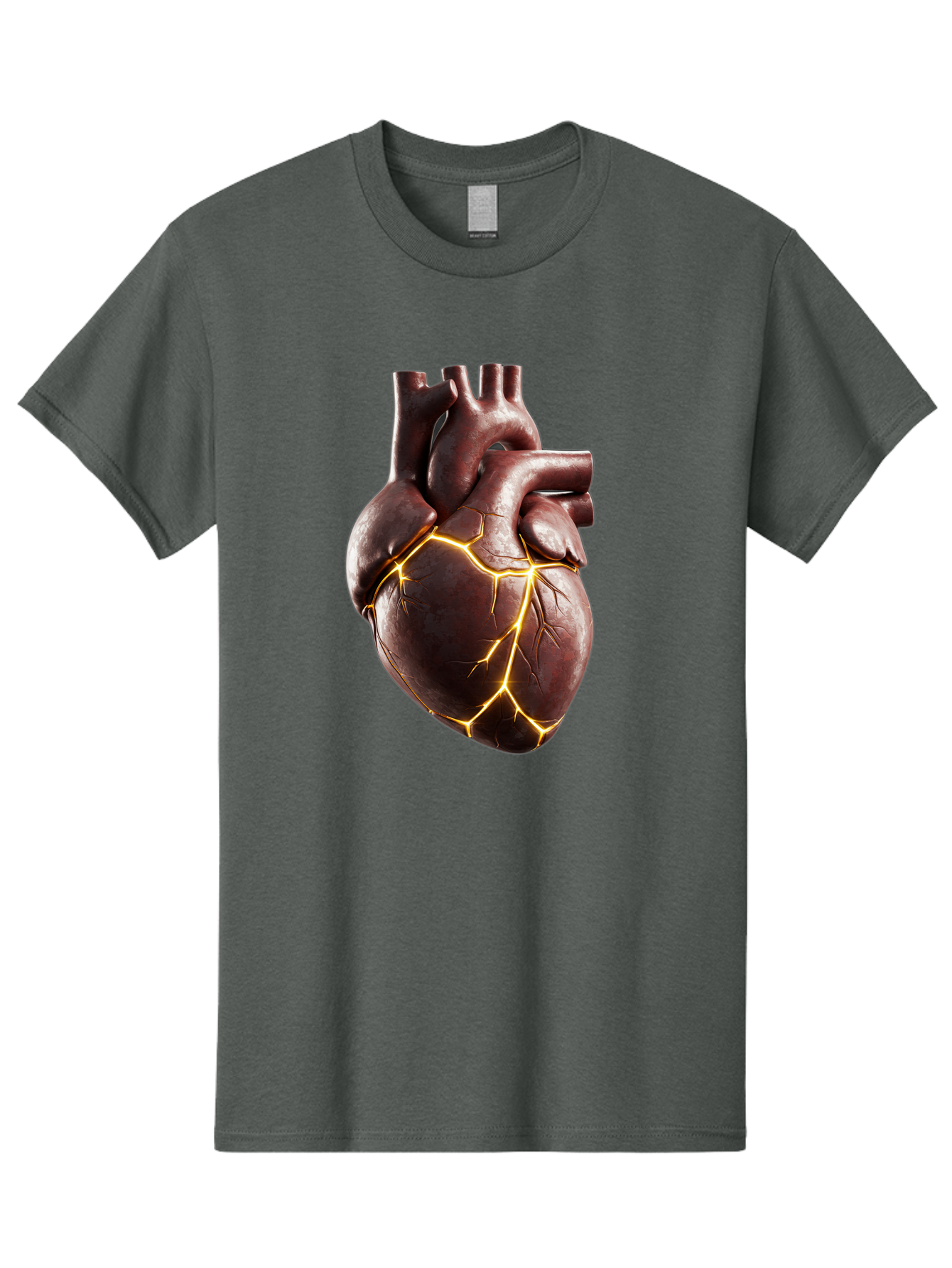 Cracked-Heart-1 Men'S Graphic Tee, 100% Cotton, Comfortable Casual Summer Wear, Machine Washable, Human Heart, Broken Heart, Cracked Heart, Emotional Pain, Heartbreak, Cracked Effect, Yellow Cracks, Heart Illustration, Cardiac Health Bae014