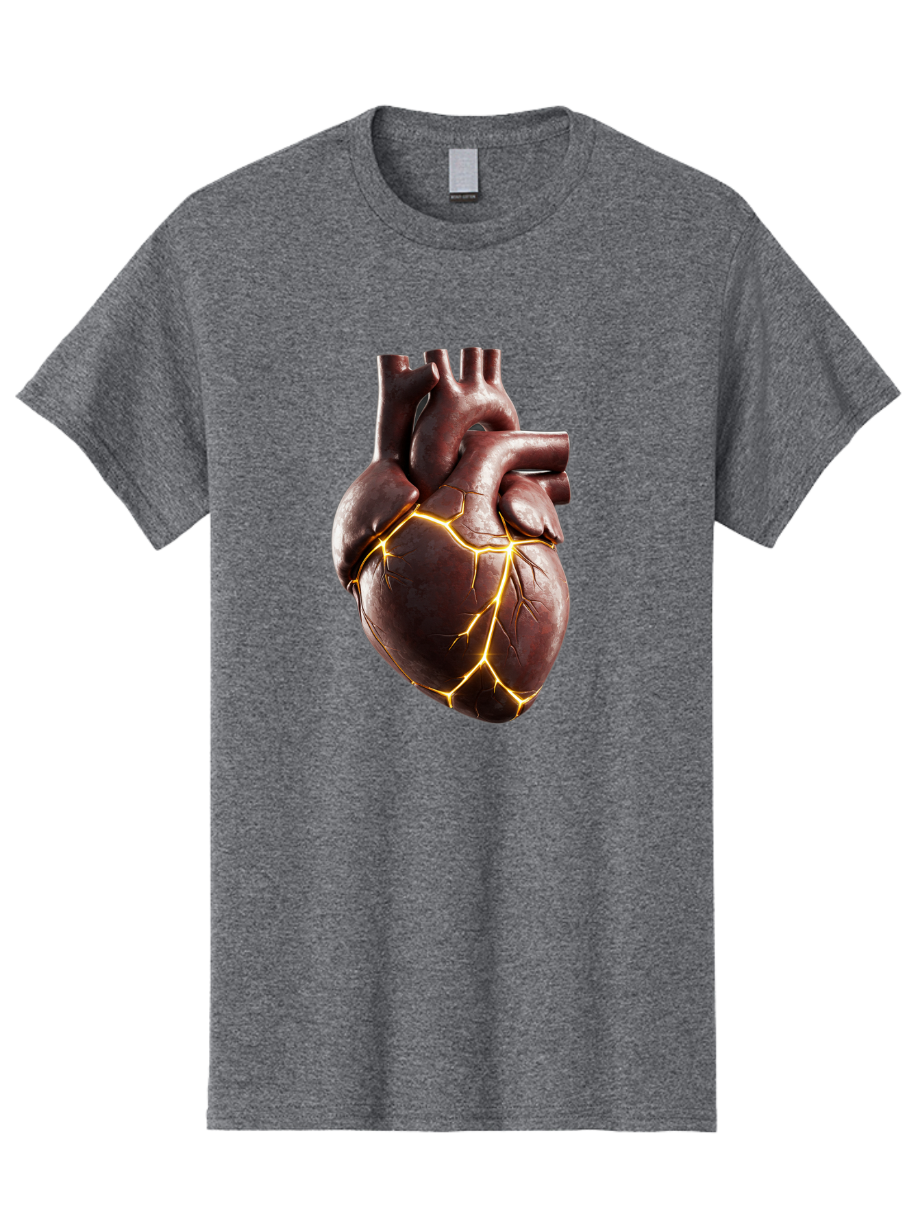 Cracked-Heart-1 Men'S Graphic Tee, 100% Cotton, Comfortable Casual Summer Wear, Machine Washable, Human Heart, Broken Heart, Cracked Heart, Emotional Pain, Heartbreak, Cracked Effect, Yellow Cracks, Heart Illustration, Cardiac Health Bae014