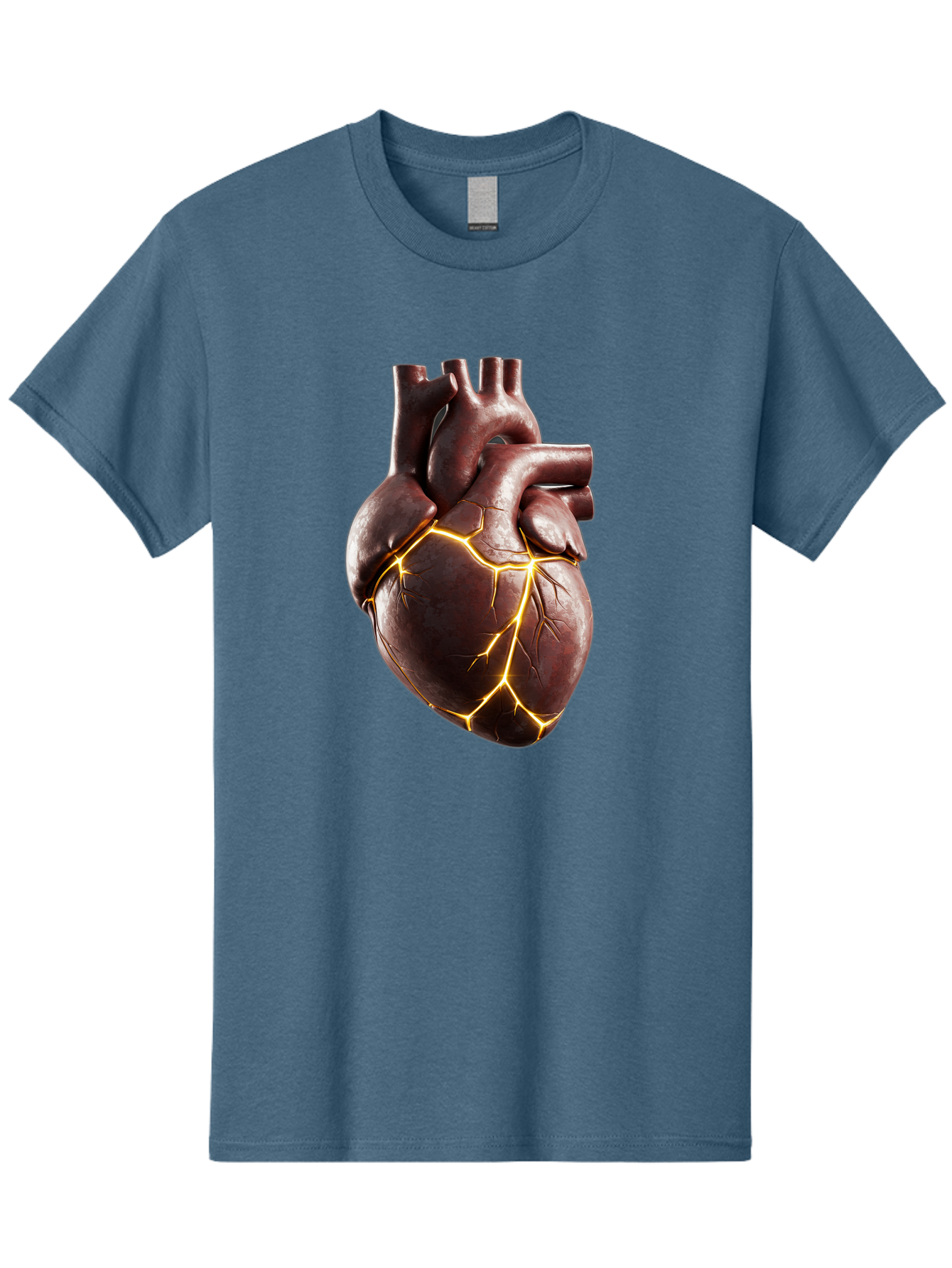 Cracked-Heart-1 Men'S Graphic Tee, 100% Cotton, Comfortable Casual Summer Wear, Machine Washable, Human Heart, Broken Heart, Cracked Heart, Emotional Pain, Heartbreak, Cracked Effect, Yellow Cracks, Heart Illustration, Cardiac Health Bae014