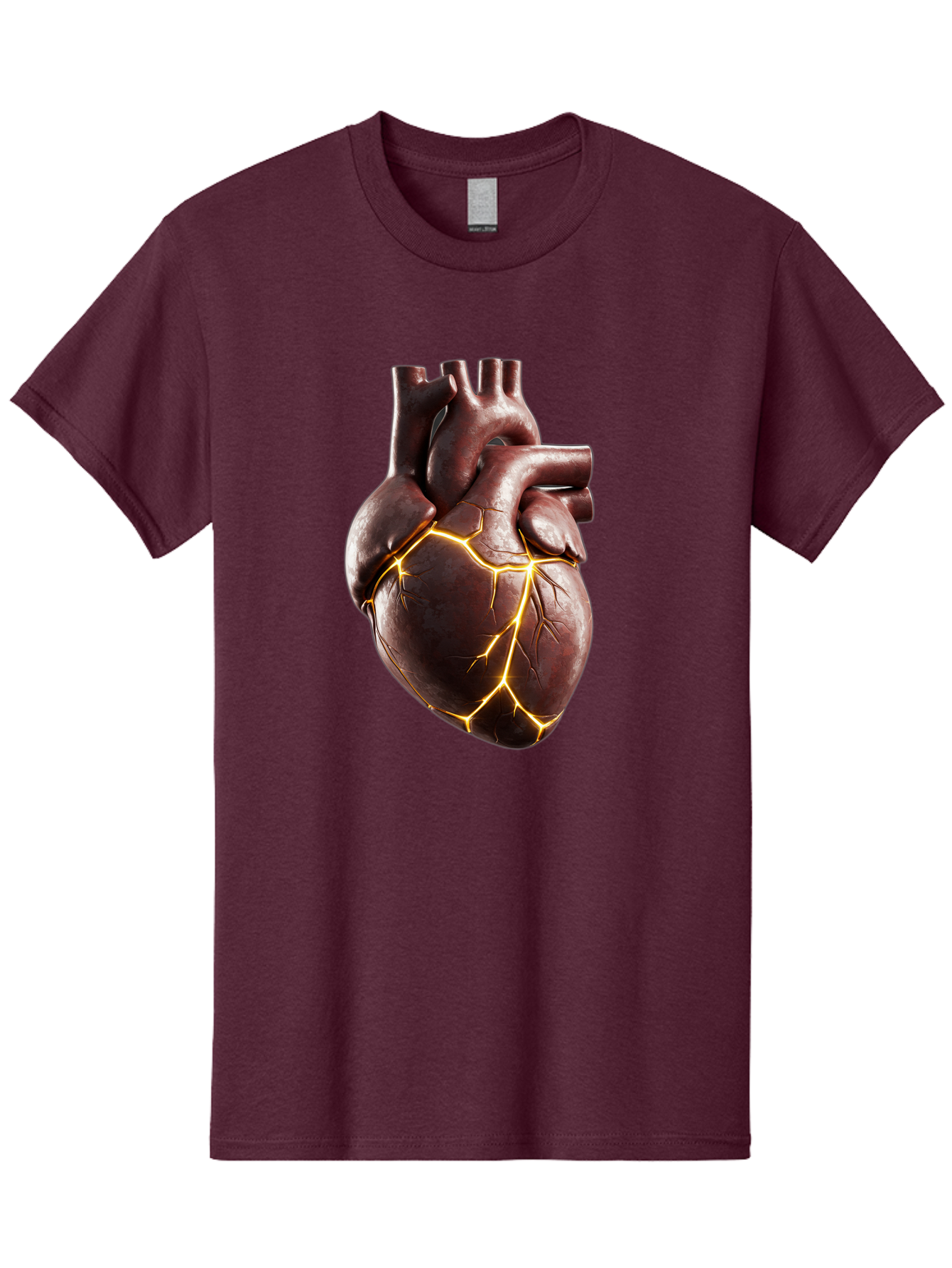Cracked-Heart-1 Men'S Graphic Tee, 100% Cotton, Comfortable Casual Summer Wear, Machine Washable, Human Heart, Broken Heart, Cracked Heart, Emotional Pain, Heartbreak, Cracked Effect, Yellow Cracks, Heart Illustration, Cardiac Health Bae014