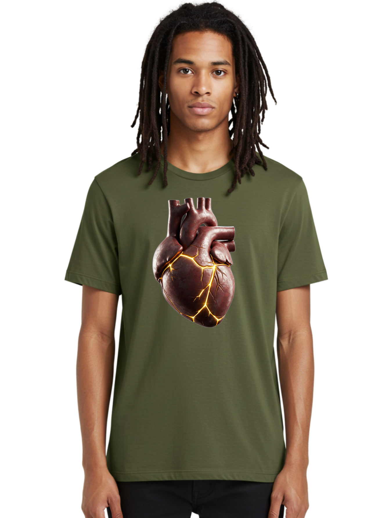 Cracked-Heart-1 Men'S Graphic Tee, 100% Cotton, Comfortable Casual Summer Wear, Machine Washable, Human Heart, Broken Heart, Cracked Heart, Emotional Pain, Heartbreak, Cracked Effect, Yellow Cracks, Heart Illustration, Cardiac Health Bae014