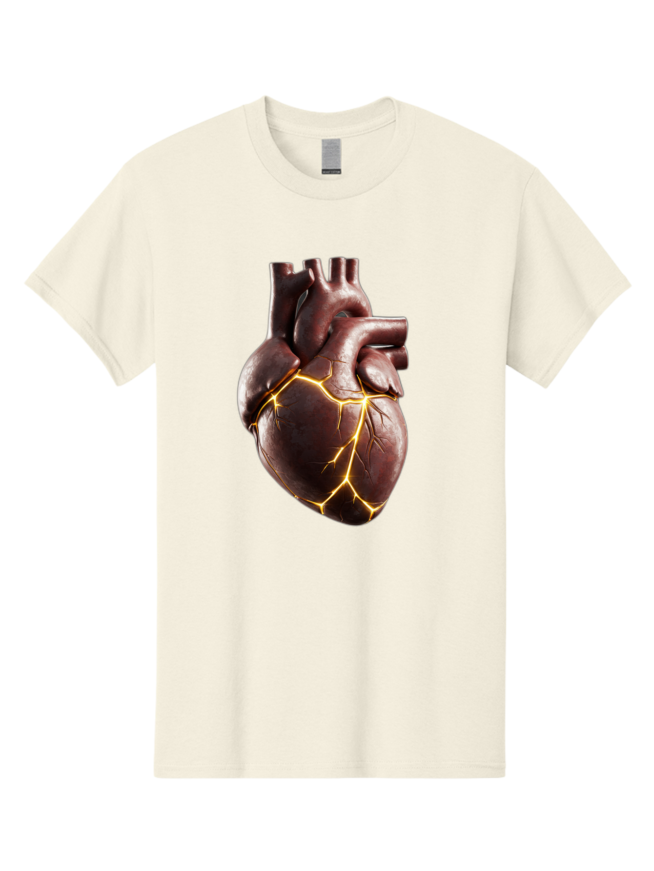 Cracked-Heart-1 Men'S Graphic Tee, 100% Cotton, Comfortable Casual Summer Wear, Machine Washable, Human Heart, Broken Heart, Cracked Heart, Emotional Pain, Heartbreak, Cracked Effect, Yellow Cracks, Heart Illustration, Cardiac Health Bae014