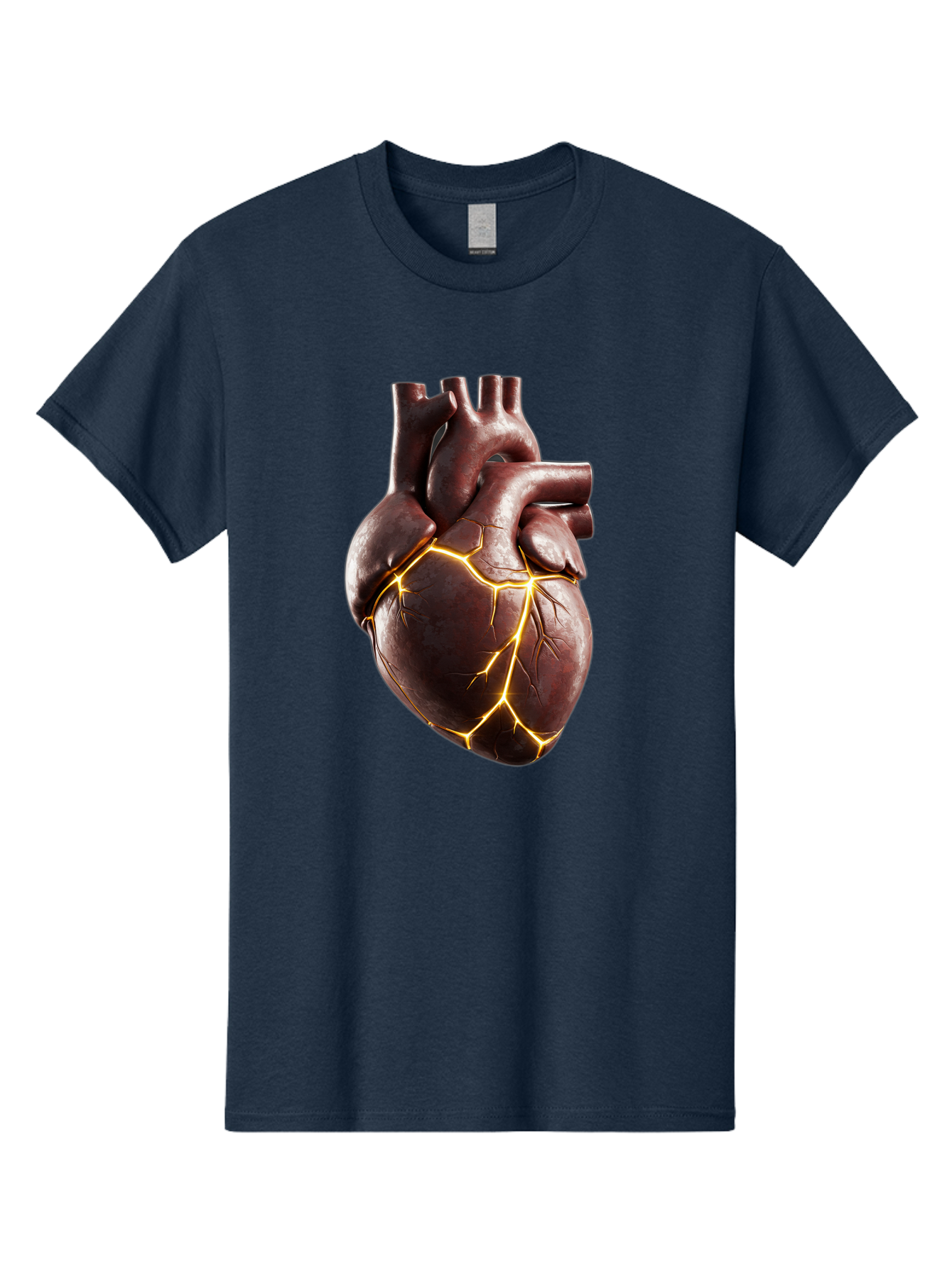 Cracked-Heart-1 Men'S Graphic Tee, 100% Cotton, Comfortable Casual Summer Wear, Machine Washable, Human Heart, Broken Heart, Cracked Heart, Emotional Pain, Heartbreak, Cracked Effect, Yellow Cracks, Heart Illustration, Cardiac Health Bae014