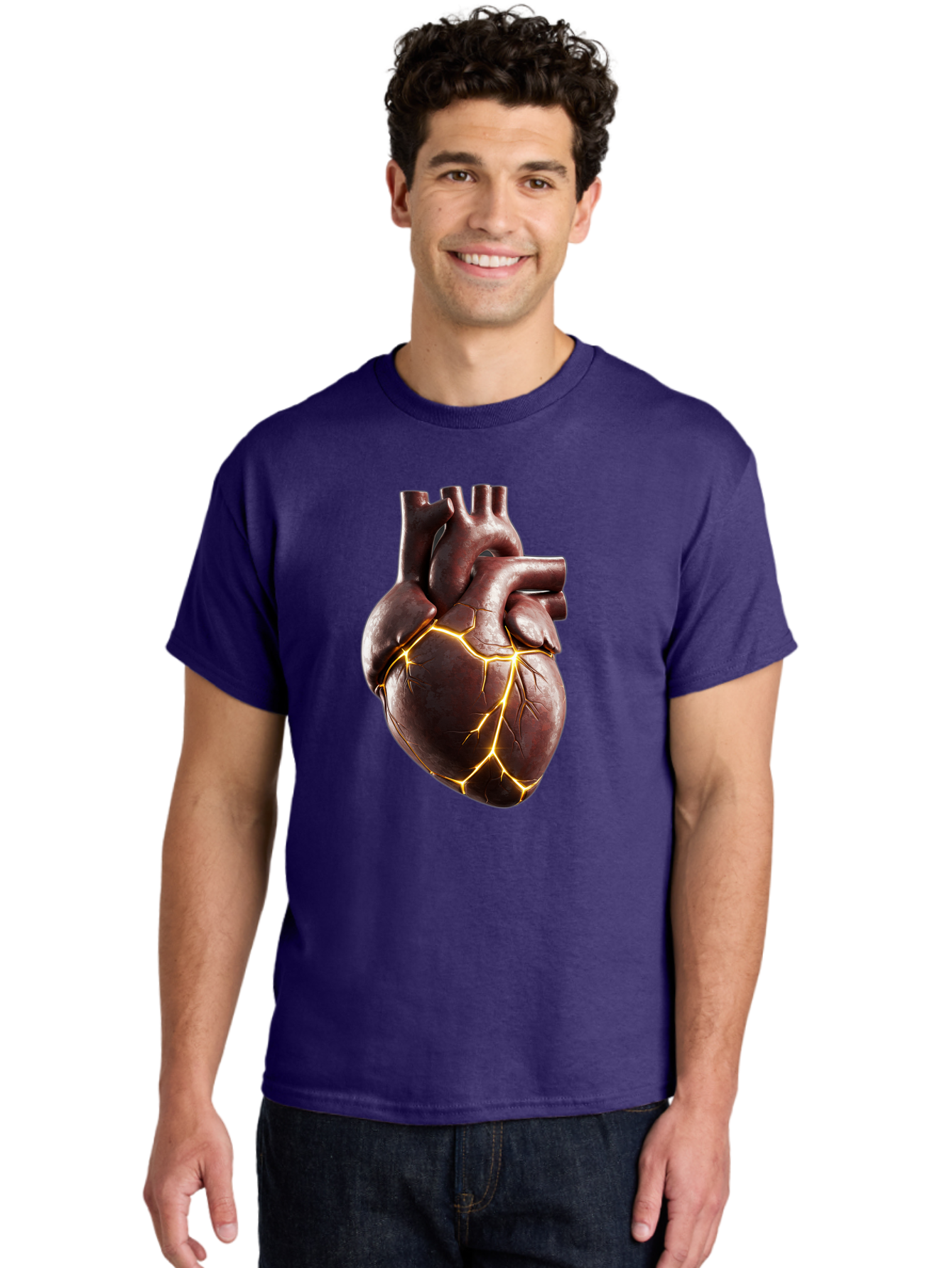 Cracked-Heart-1 Men'S Graphic Tee, 100% Cotton, Comfortable Casual Summer Wear, Machine Washable, Human Heart, Broken Heart, Cracked Heart, Emotional Pain, Heartbreak, Cracked Effect, Yellow Cracks, Heart Illustration, Cardiac Health Bae014