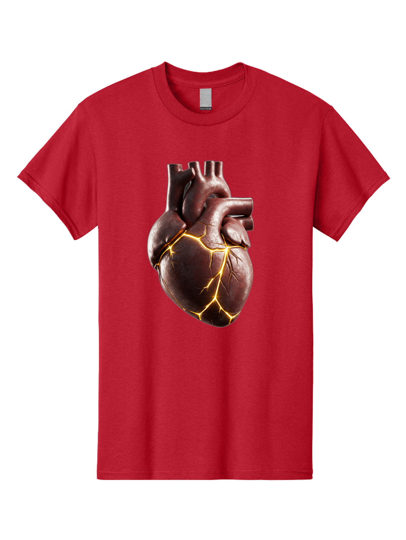 Cracked-Heart-1 Men'S Graphic Tee, 100% Cotton, Comfortable Casual Summer Wear, Machine Washable, Human Heart, Broken Heart, Cracked Heart, Emotional Pain, Heartbreak, Cracked Effect, Yellow Cracks, Heart Illustration, Cardiac Health Bae014