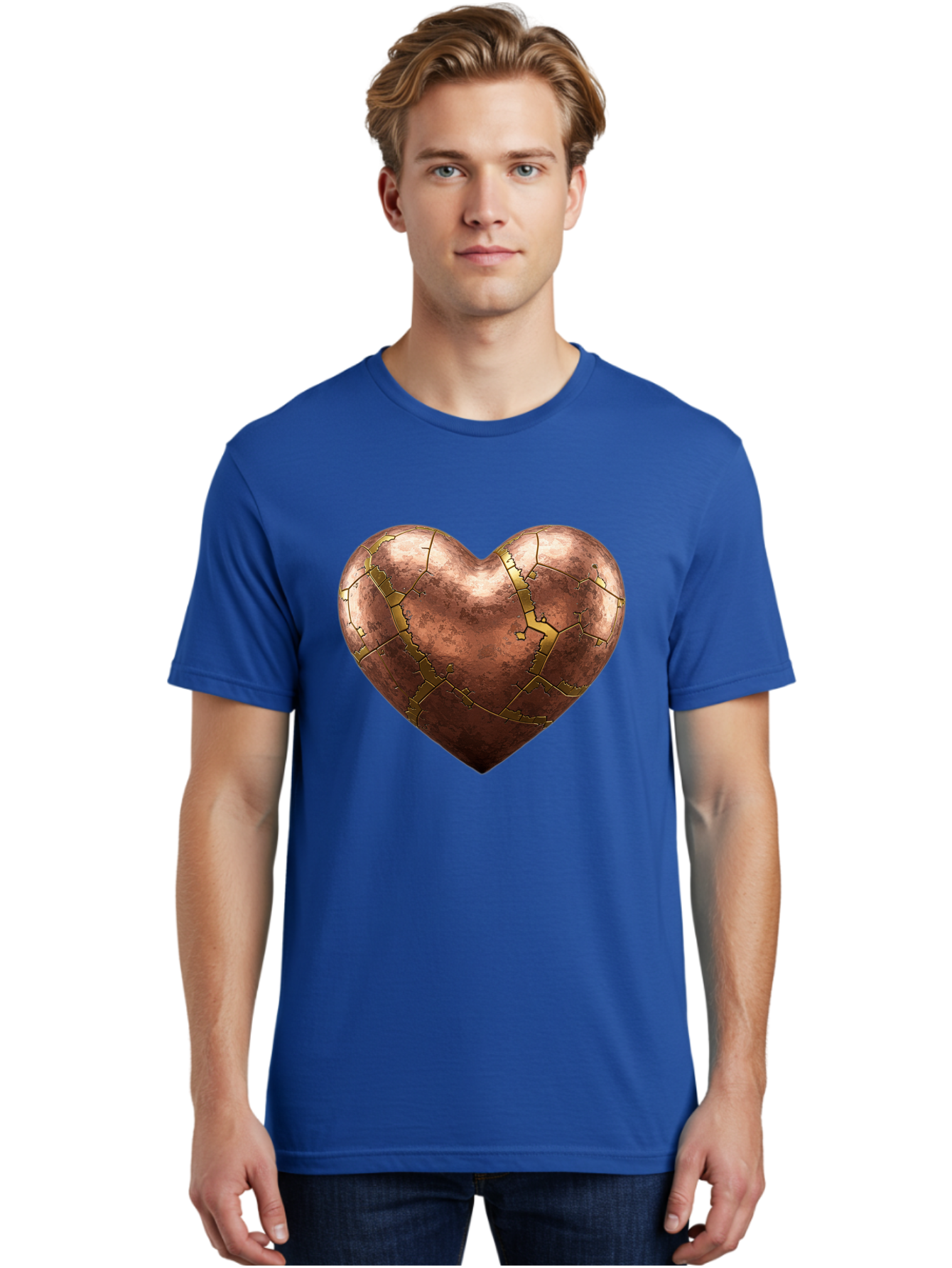 Cracked-Heart-2 Men'S Graphic Tee, 100% Cotton, Comfortable Casual Summer Wear, Machine Washable, Kintsugi Heart, Broken Heart, Cracked Heart, Heart Symbol, Repair, Restoration, Love, Heartbreak, Symbolism, Metaphor, Art, Gold, Broken Pieces Bae015