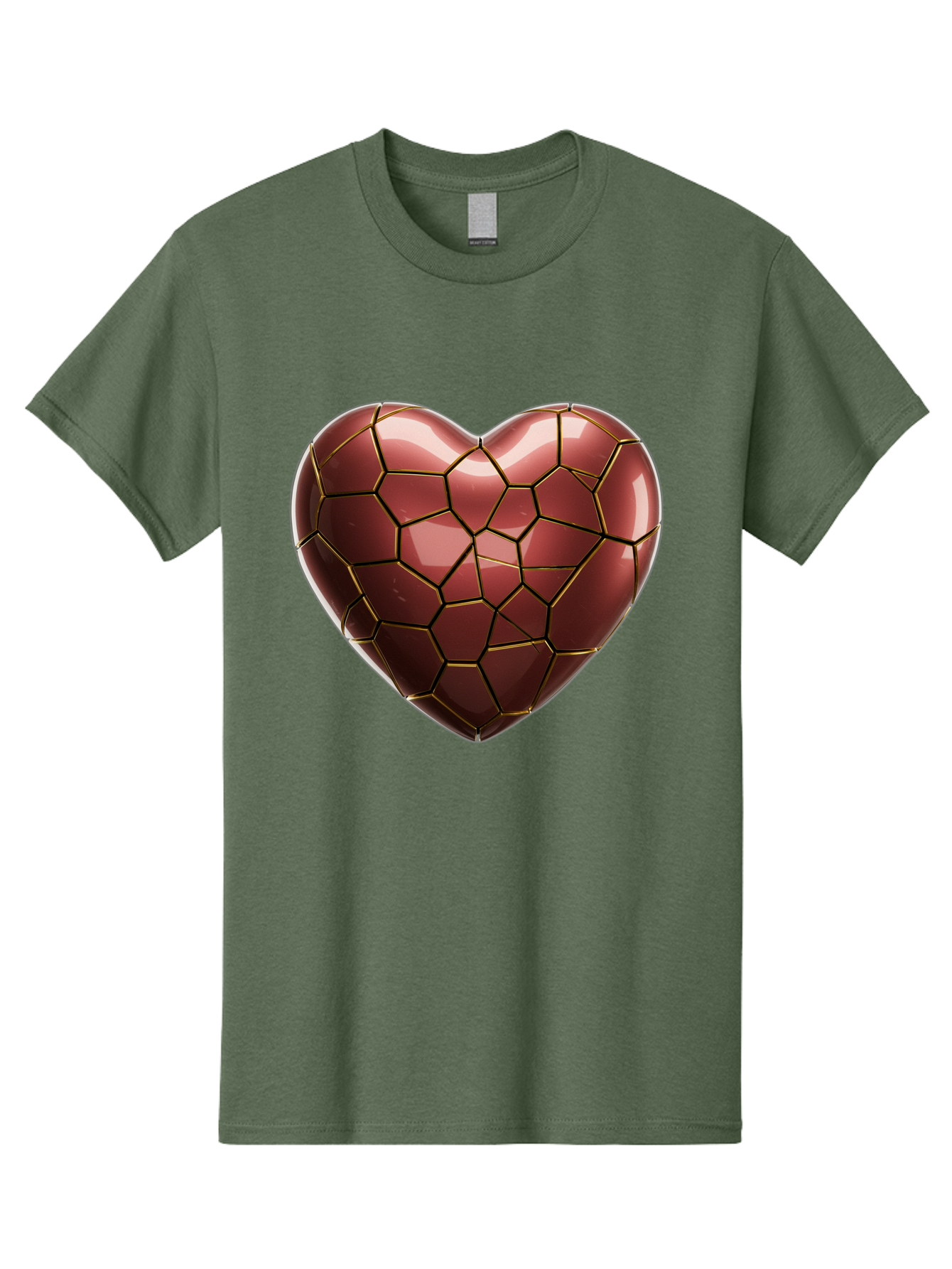 Cracked-Heart Men'S Graphic Tee, 100% Cotton, Comfortable Casual Summer Wear, Machine Washable, Mosaic Heart, Red Heart, Geometric Pattern, Cracked Heart, Love Symbol, Broken Heart, Heart Art, Valentines Day, Mosaic Art, Red Mosaic, Bae016