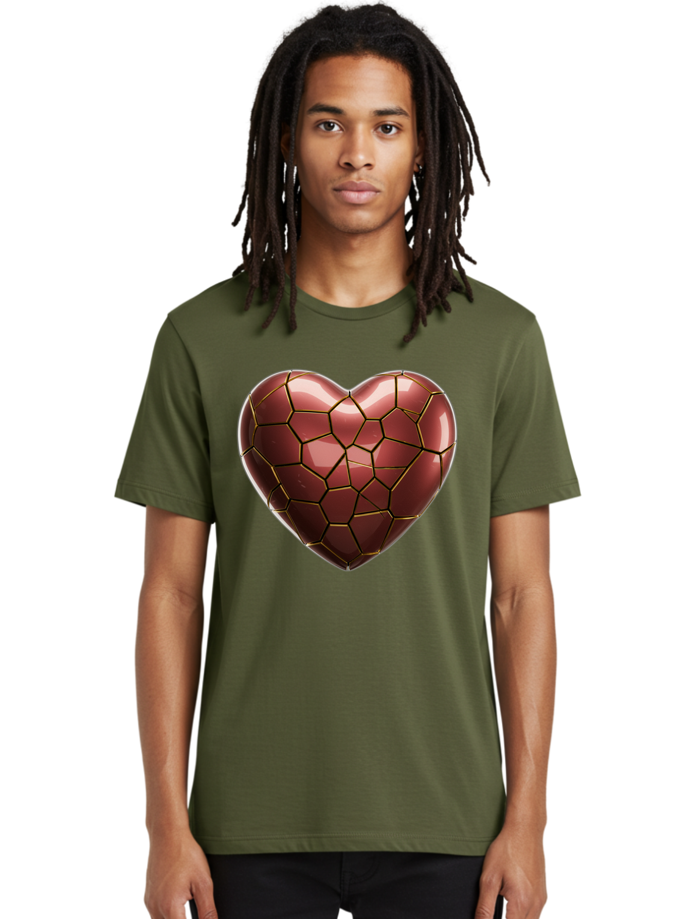 Cracked-Heart Men'S Graphic Tee, 100% Cotton, Comfortable Casual Summer Wear, Machine Washable, Mosaic Heart, Red Heart, Geometric Pattern, Cracked Heart, Love Symbol, Broken Heart, Heart Art, Valentines Day, Mosaic Art, Red Mosaic, Bae016
