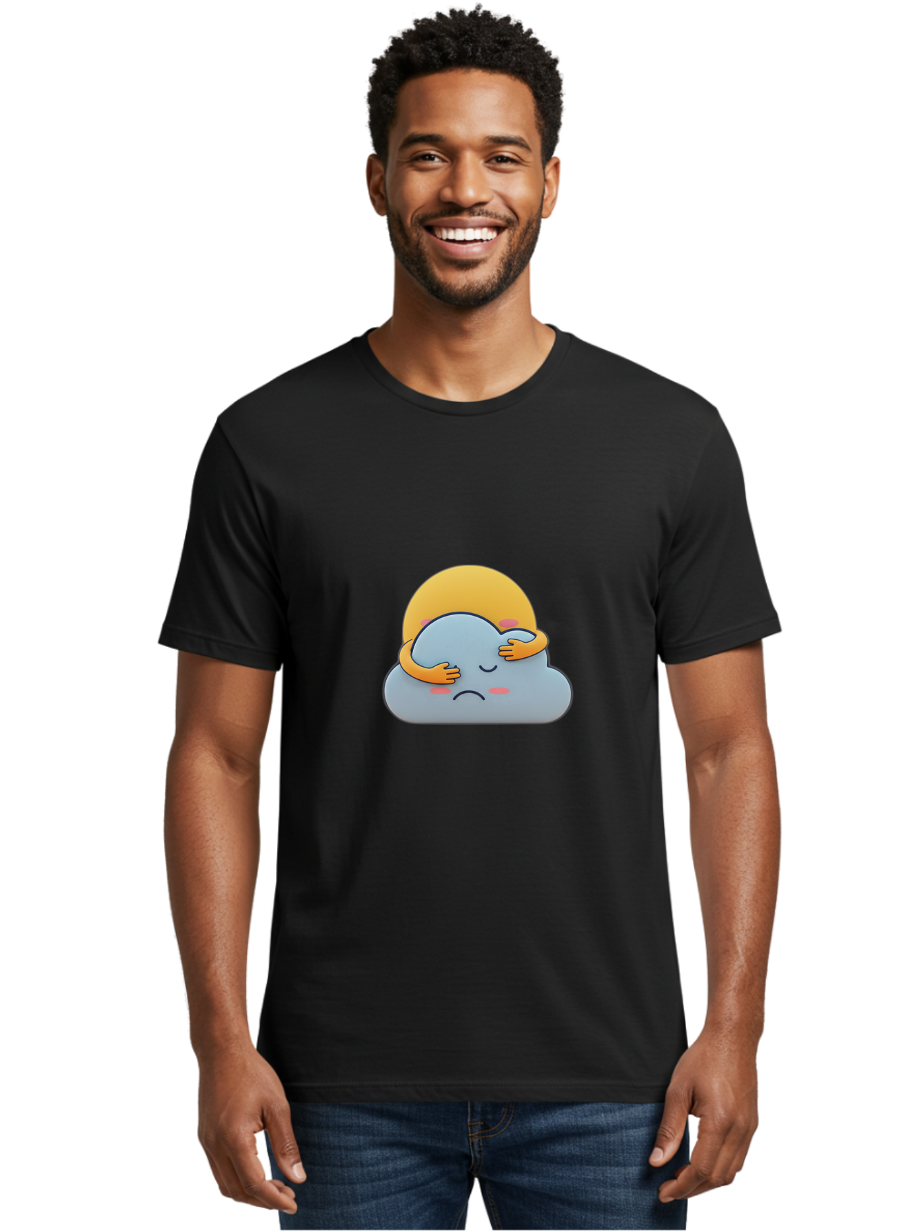 Crying-Cloud Men'S Graphic Tee, 100% Cotton, Comfortable Casual Summer Wear, Machine Washable, Sad Cloud, Unhappy Weather, Emotional Weather, Humanized Cloud, Kawaii Art, Cartoon Character, Weather Emoticon, Adorable Illustration, Cute Design Bae017